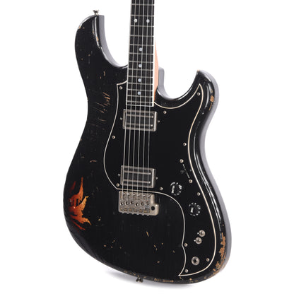 Novo Idris H2 Bull Black Over '64 3-Tone Burst Medium Distress w/Lollar dB Humbucker Pickups Electric Guitars / Solid Body