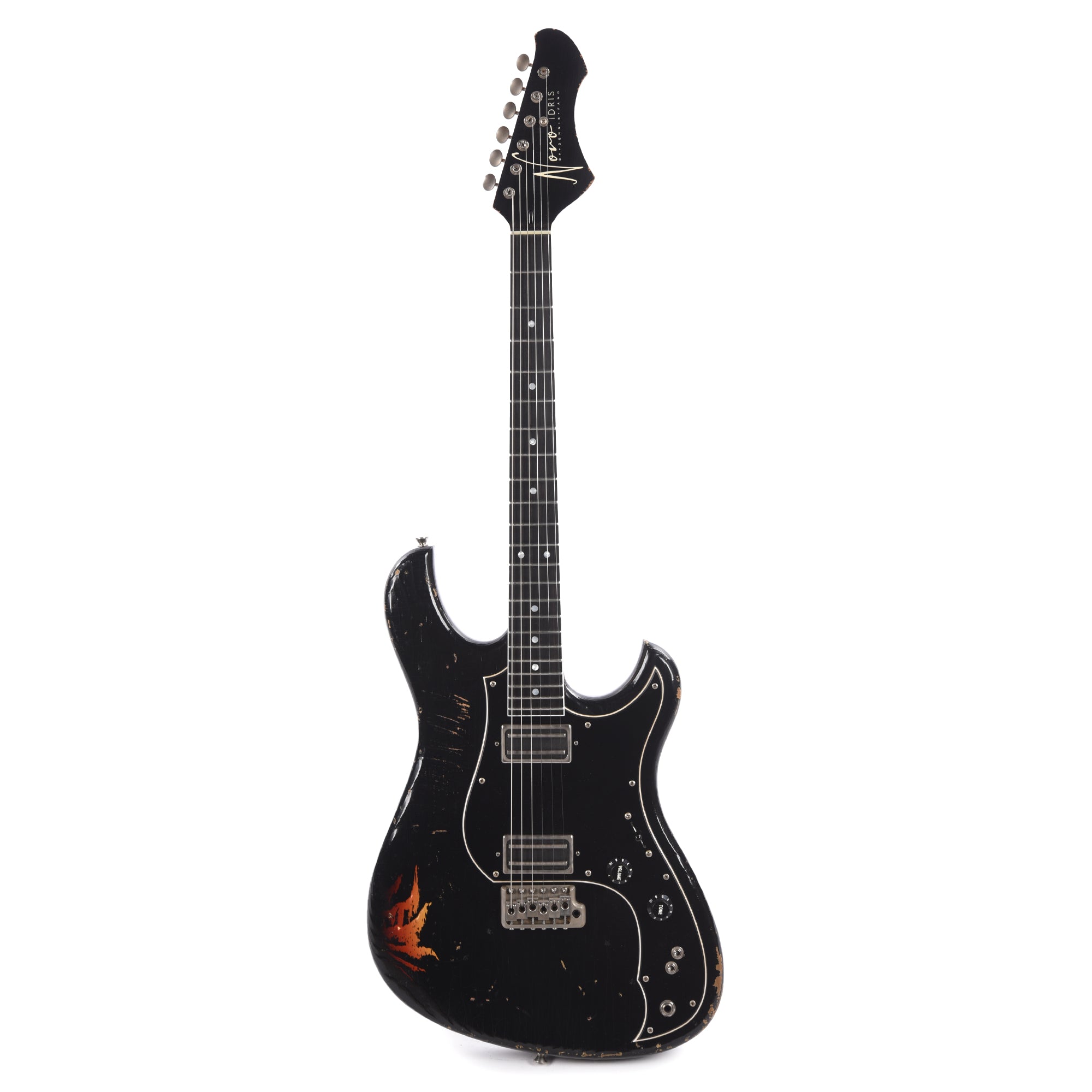 Novo Idris H2 Bull Black Over '64 3-Tone Burst Medium Distress w/Lollar dB Humbucker Pickups Electric Guitars / Solid Body