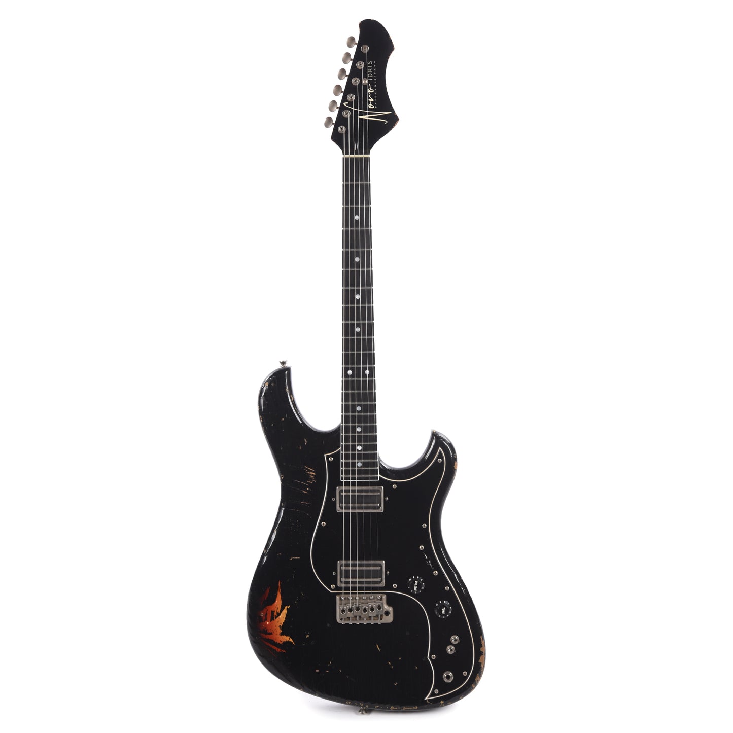 Novo Idris H2 Bull Black Over '64 3-Tone Burst Medium Distress w/Lollar dB Humbucker Pickups Electric Guitars / Solid Body