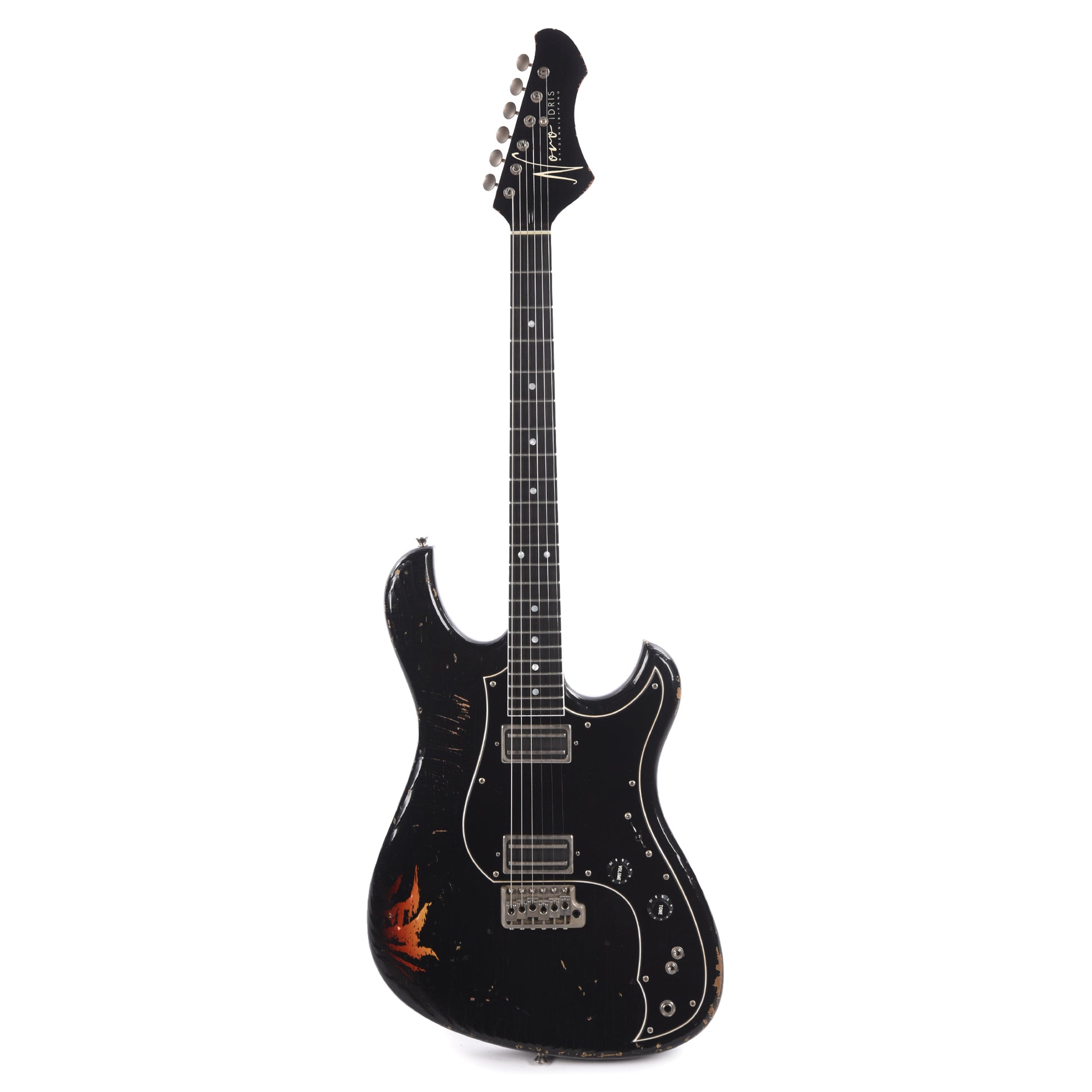 Novo Idris H2 Bull Black Over '64 3-Tone Burst Medium Distress w/Lollar dB Humbucker Pickups Electric Guitars / Solid Body
