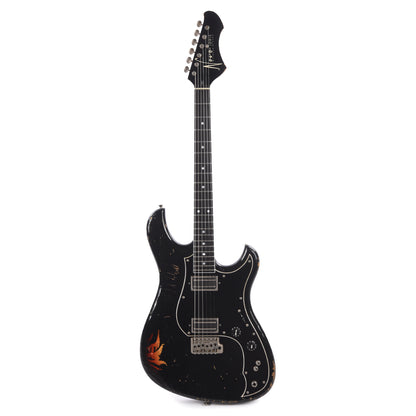 Novo Idris H2 Bull Black Over '64 3-Tone Burst Medium Distress w/Lollar dB Humbucker Pickups Electric Guitars / Solid Body