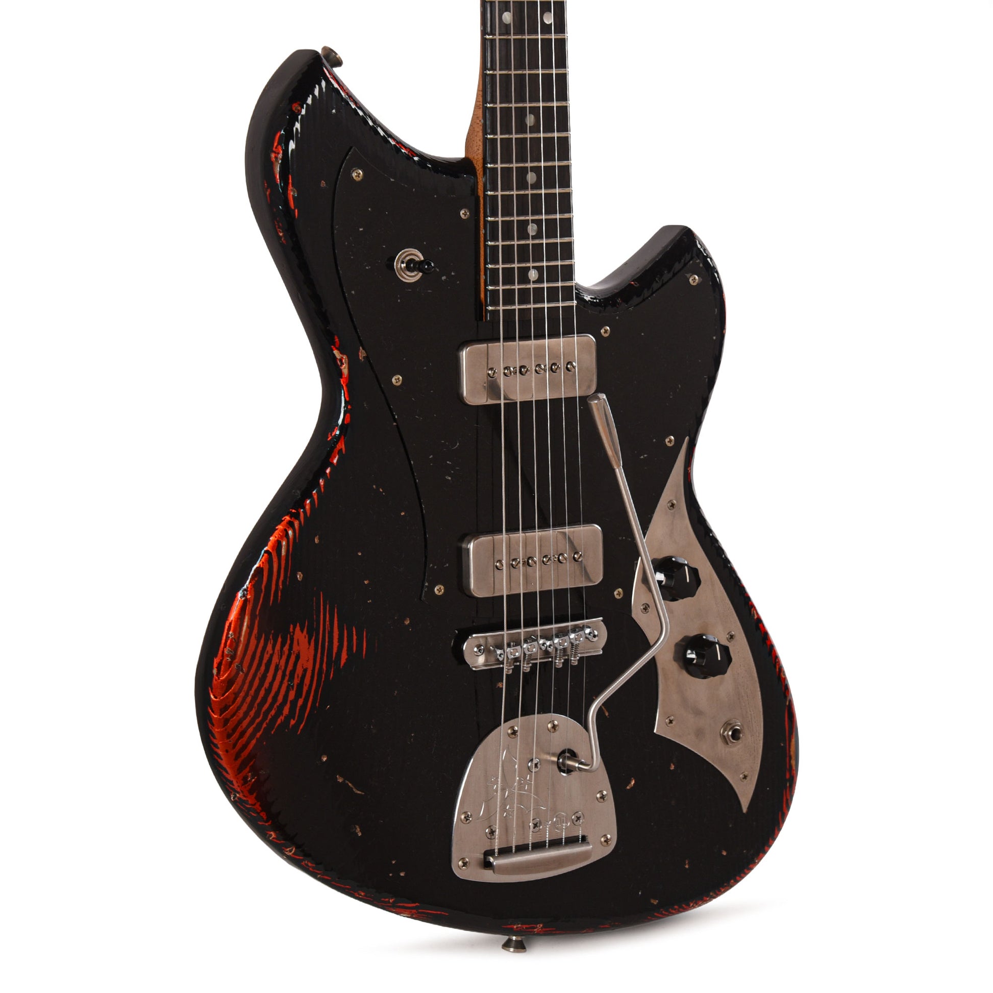Novo Serus J Bull Black Over Candy Apple Red Medium Distress w/Bakelite Pickguard Electric Guitars / Solid Body