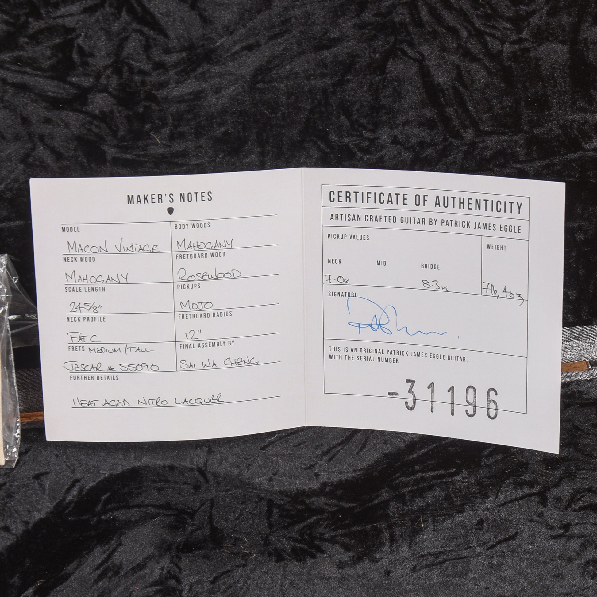 Patrick James Eggle Macon Vintage Grained Black Electric Guitars / Solid Body