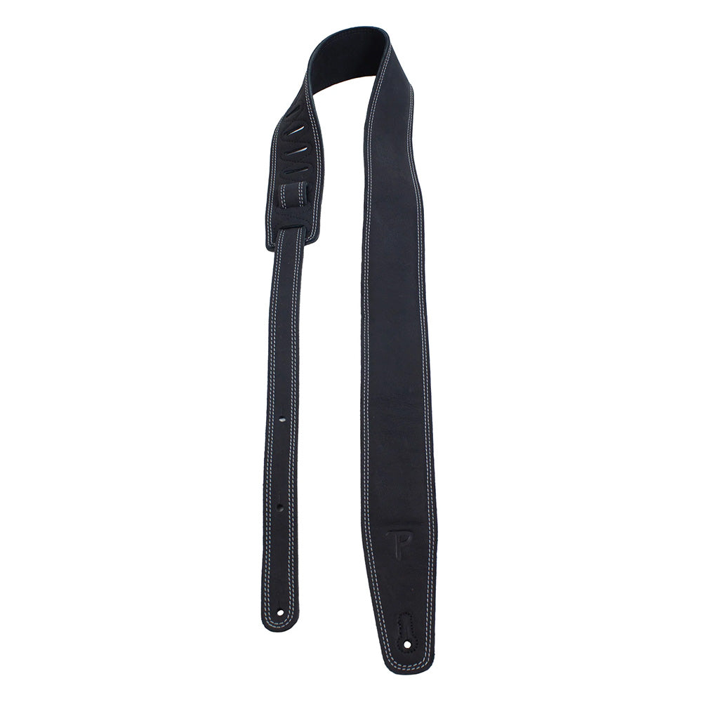 Perri's Moto Series Double Stitched Padded Leather 2.5" Matte Black Guitar Strap Straps