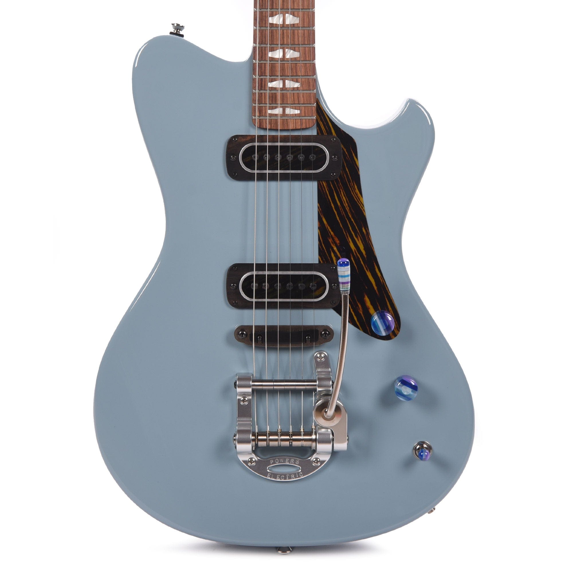 Powers Electric A-Type Pearl Meissen Blue w/PF42 Pickups & Firestripe PIckguard Electric Guitars / Solid Body