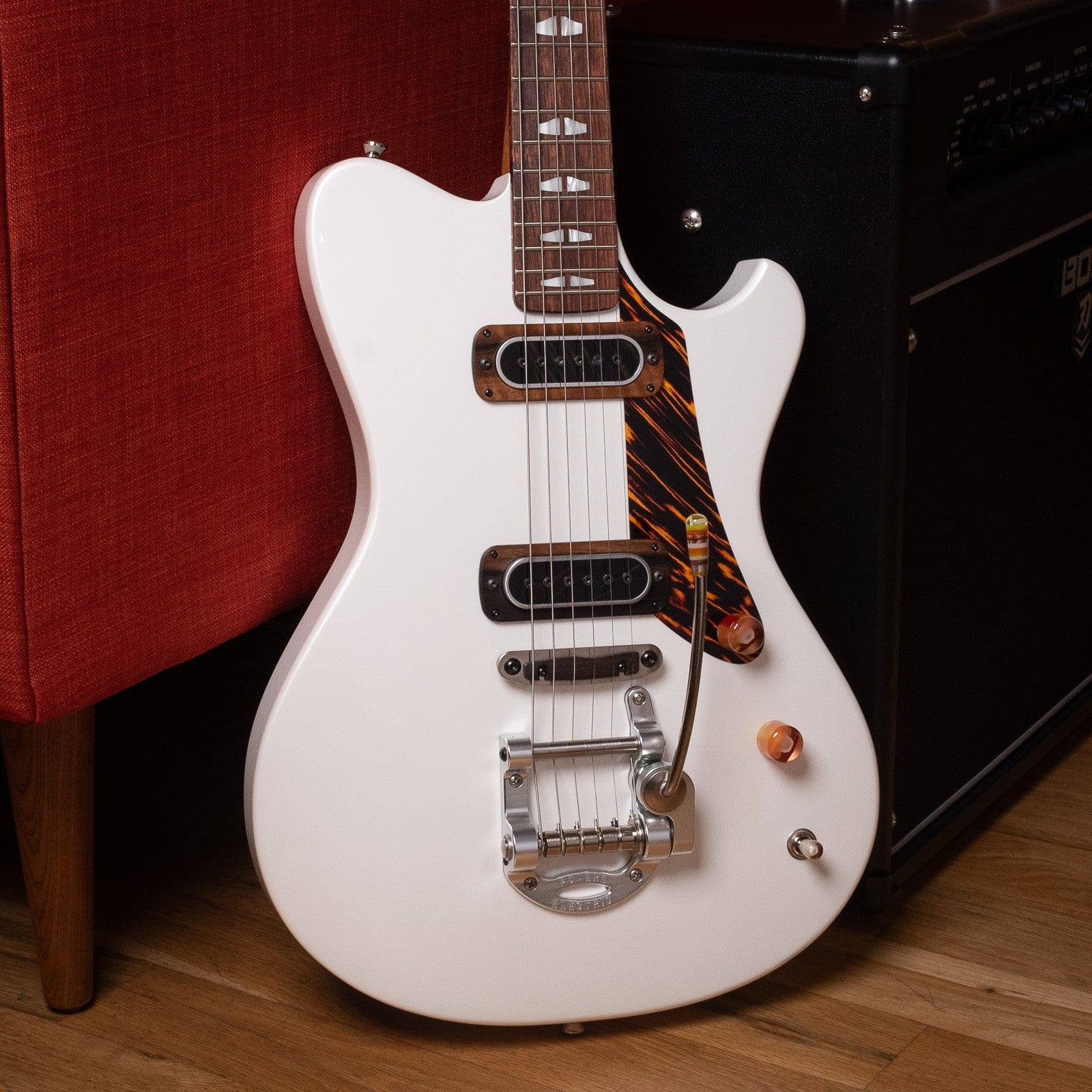 Powers Electric A-Type Pearl White w/PF42 Pickups & Firestripe PIckguard Electric Guitars / Solid Body