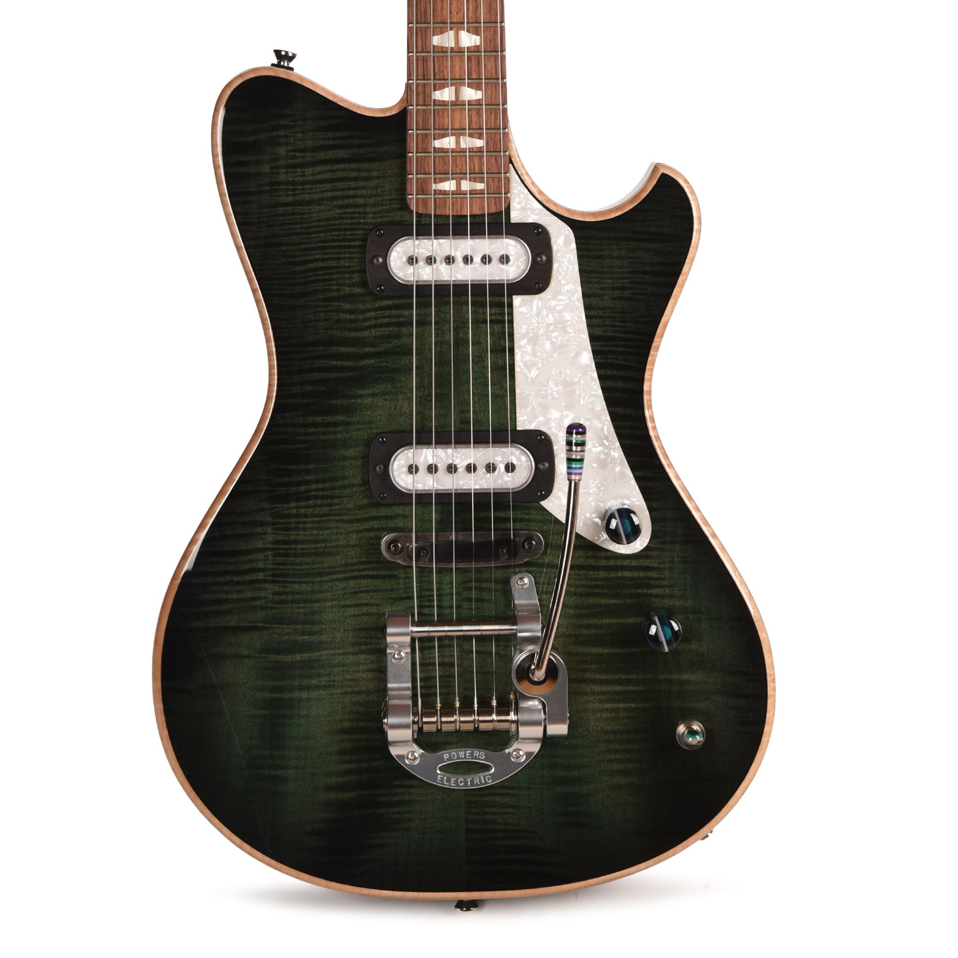 Powers Electric A-Type Select Flame Maple Juniper Green w/PF42 Pickups Electric Guitars / Solid Body