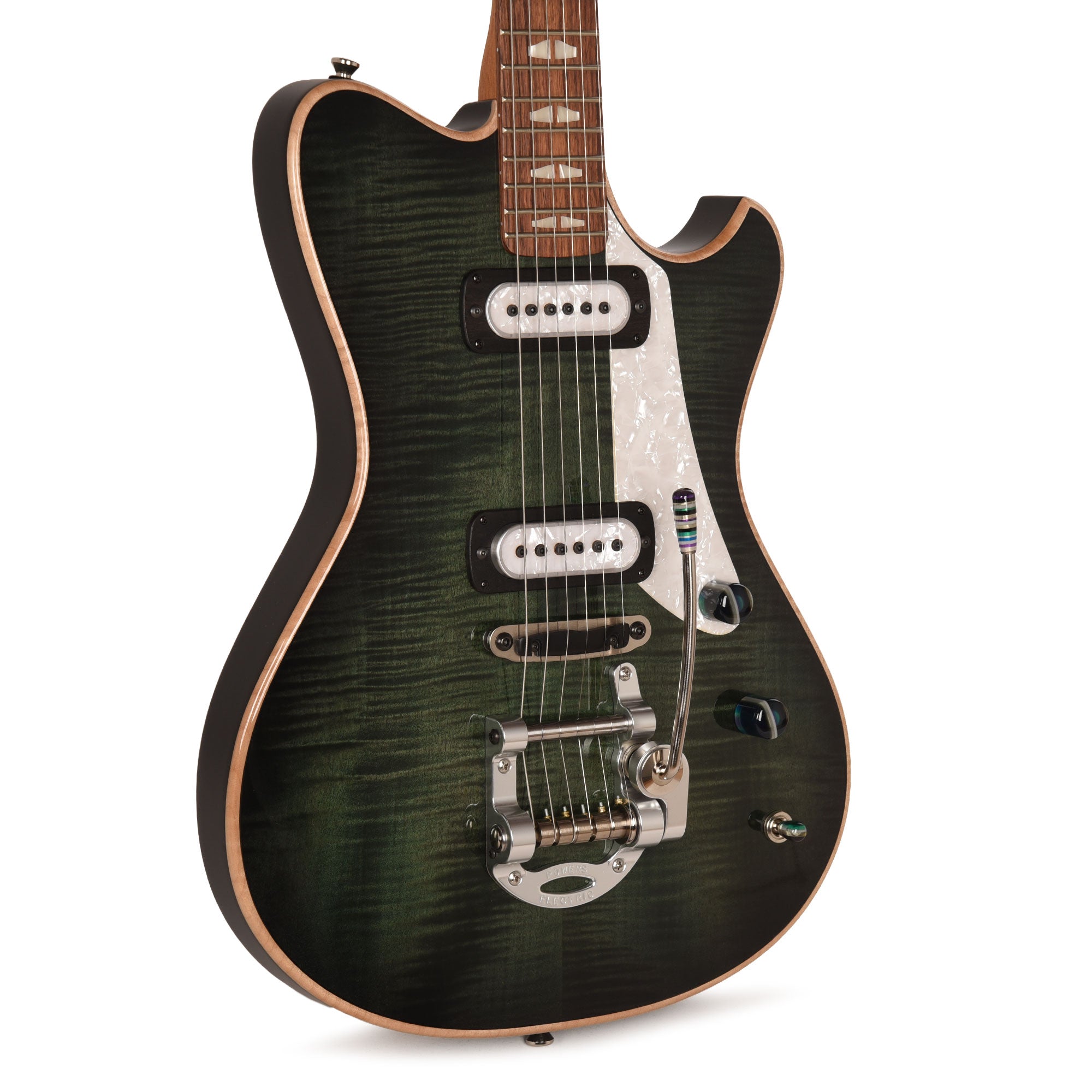 Powers Electric A-Type Select Flame Maple Juniper Green w/PF42 Pickups Electric Guitars / Solid Body