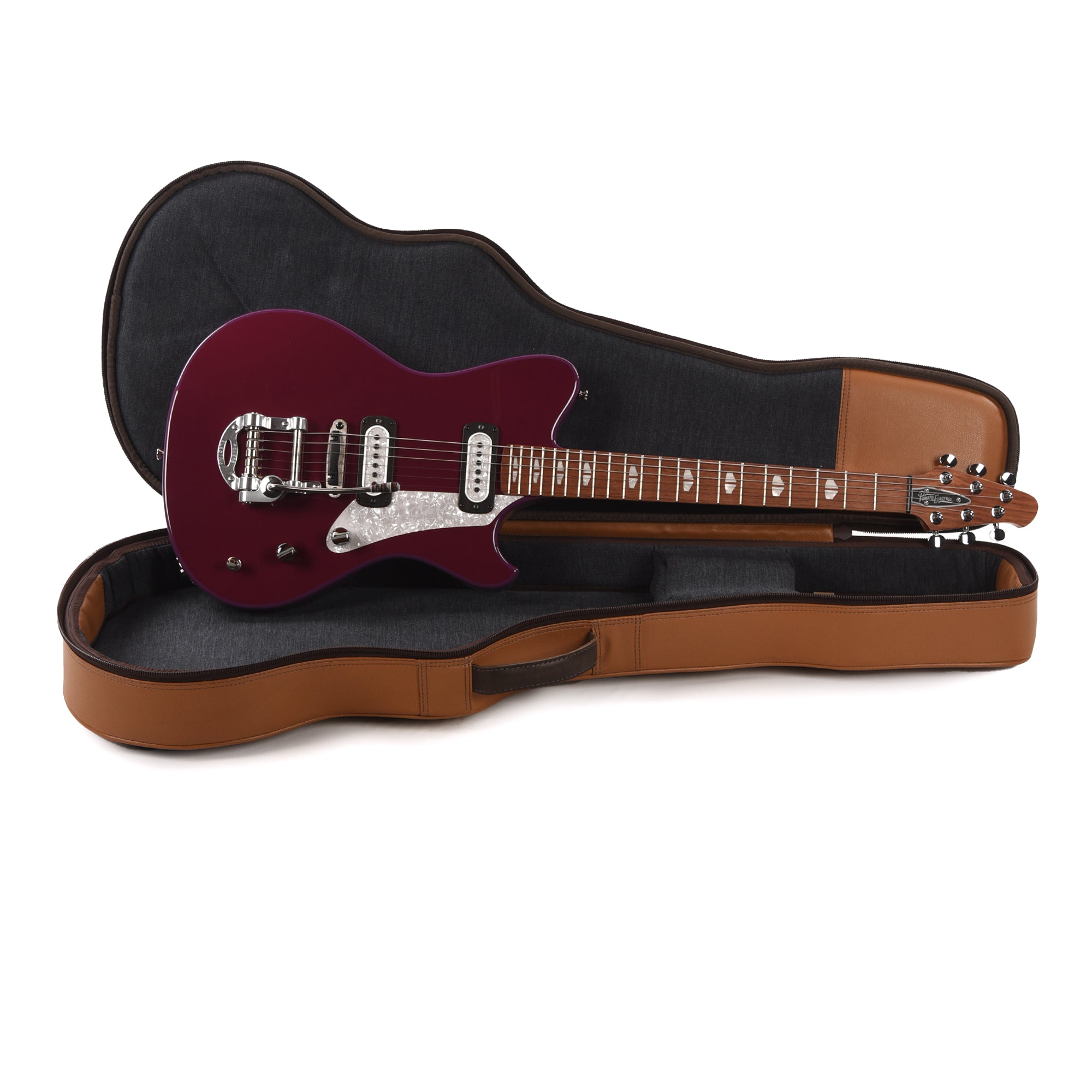 Powers Electric A-Type Two-Tone Aubergine Top & Ruby Star Back/Sides w/PF42 Pickups Electric Guitars / Solid Body