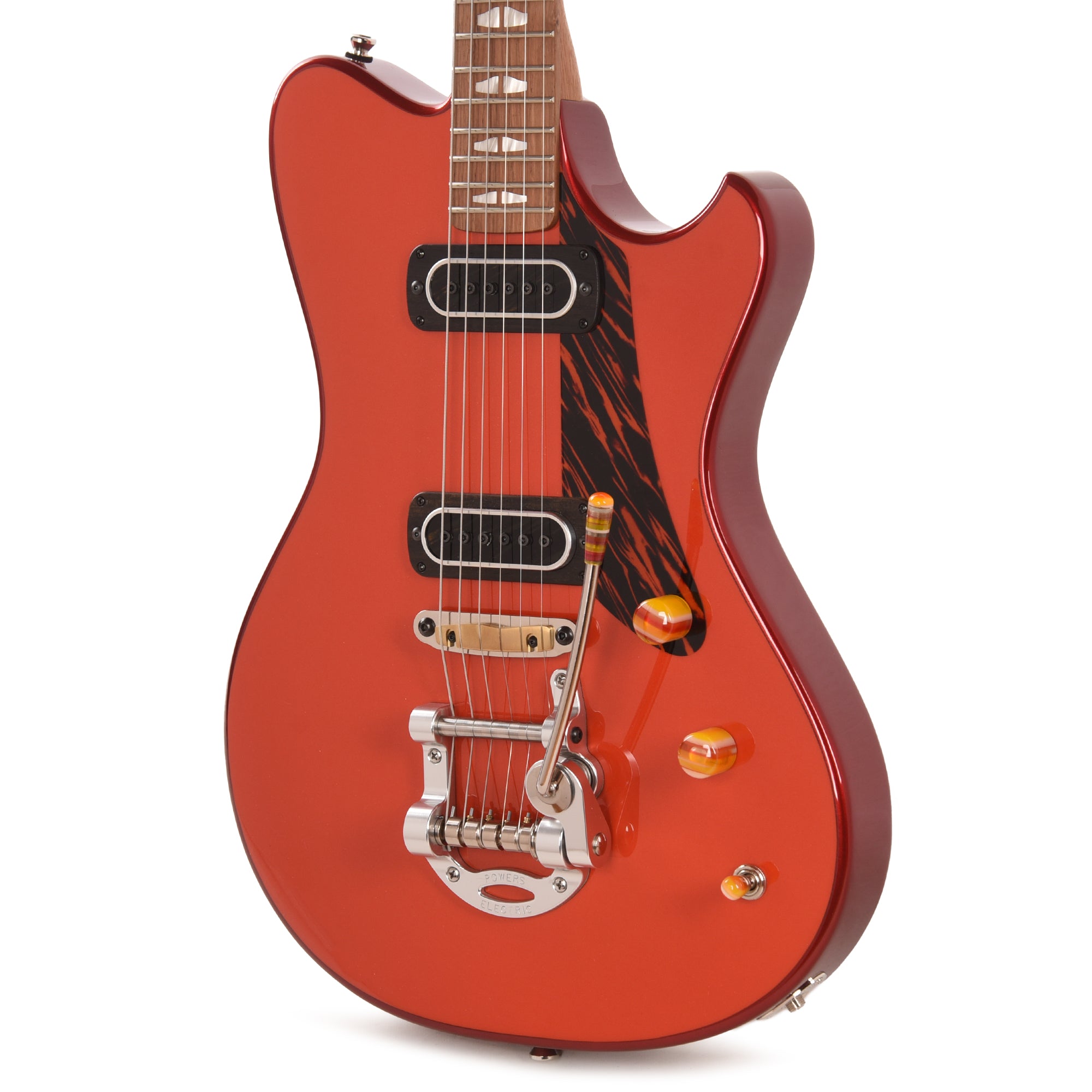 Powers Electric A-Type Two-Tone Hemi Orange Top & Crystal Red Metallic Back/Sides w/PF42 Pickups Electric Guitars / Solid Body