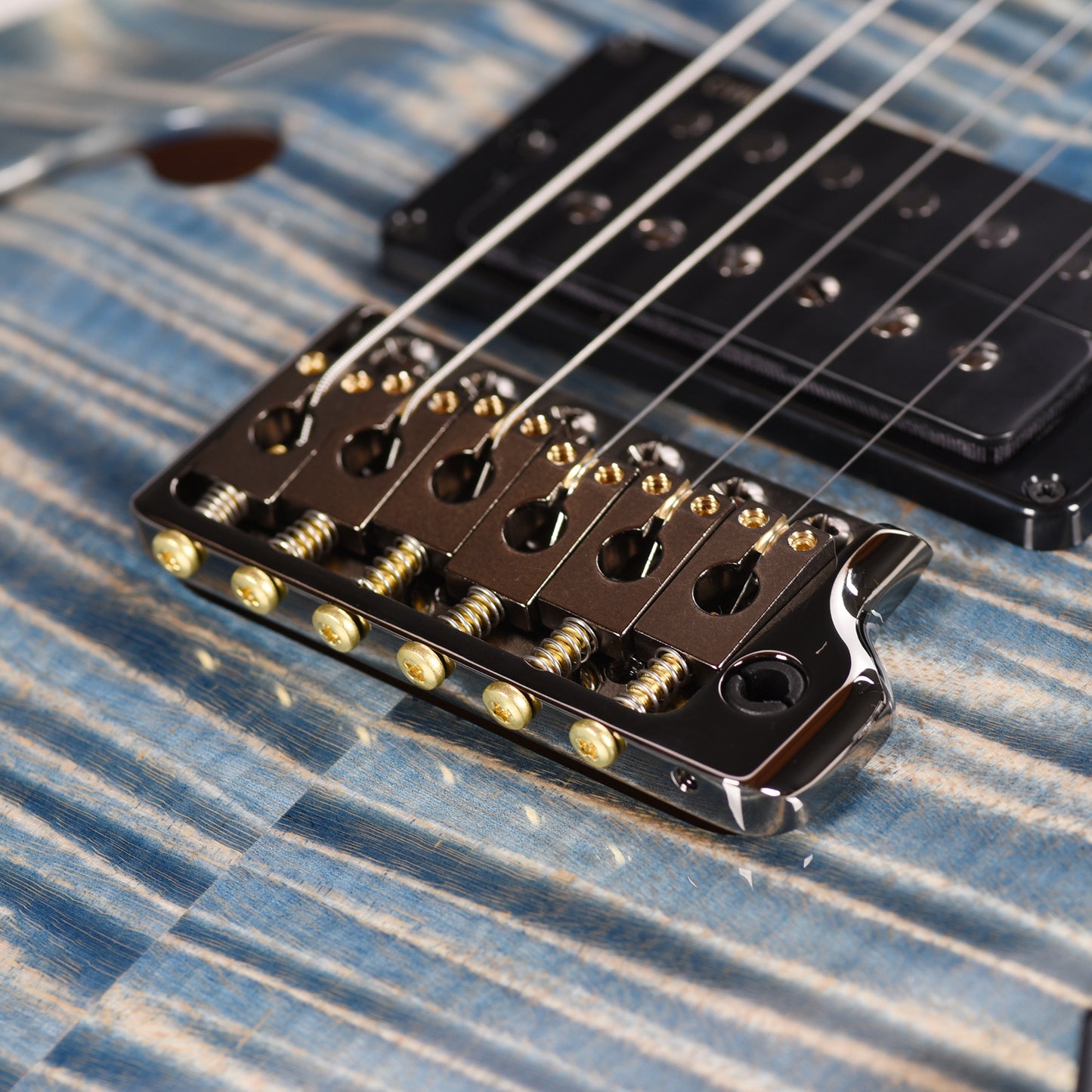 PRS Custom 24 Semi-Hollow Artist Flame Maple Top Awabi Birds Private Stock Faded Indigo w/Natural Back Electric Guitars