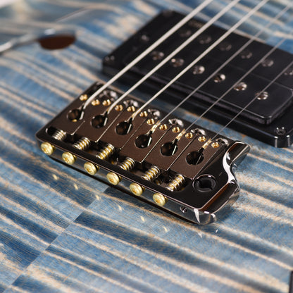 PRS Custom 24 Semi-Hollow Artist Flame Maple Top Awabi Birds Private Stock Faded Indigo w/Natural Back Electric Guitars