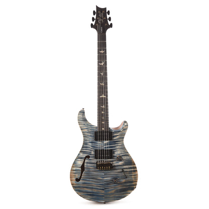 PRS Custom 24 Semi-Hollow Artist Flame Maple Top Awabi Birds Private Stock Faded Indigo w/Natural Back Electric Guitars