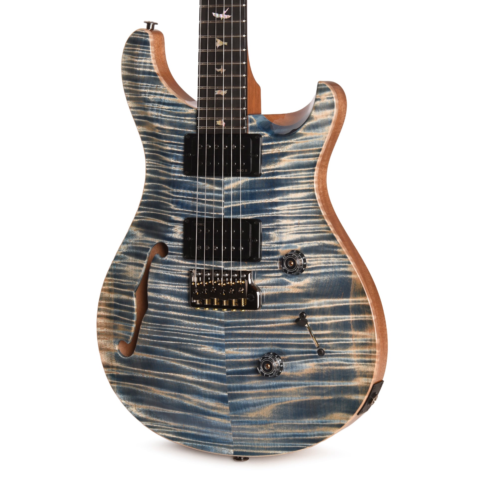 PRS Custom 24 Semi-Hollow Artist Flame Maple Top Awabi Birds Private Stock Faded Indigo w/Natural Back Electric Guitars