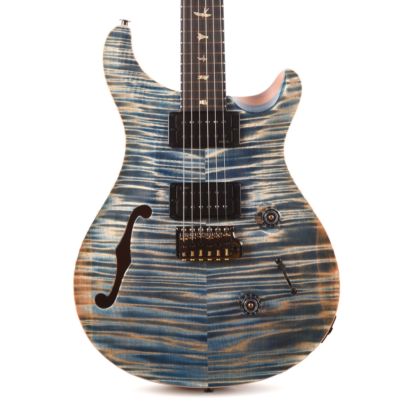 PRS Custom 24 Semi-Hollow Artist Flame Maple Top Awabi Birds Private Stock Faded Indigo w/Natural Back Electric Guitars