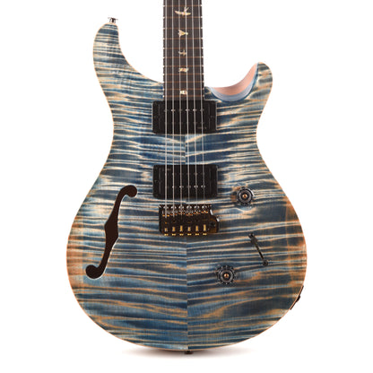 PRS Custom 24 Semi-Hollow Artist Flame Maple Top Awabi Birds Private Stock Faded Indigo w/Natural Back Electric Guitars