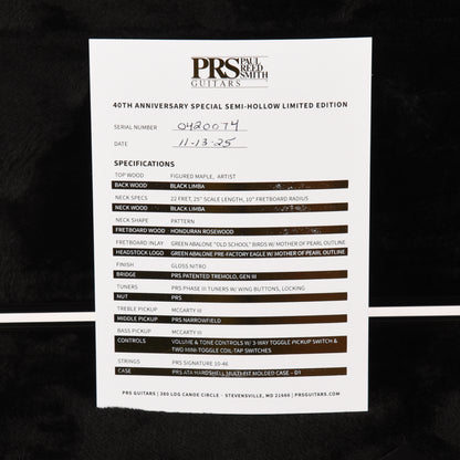 PRS 40th Anniversary Limited Edition Special Semi-Hollow Faded Whale Blue w/Natural Back Electric Guitars / Semi-Hollow
