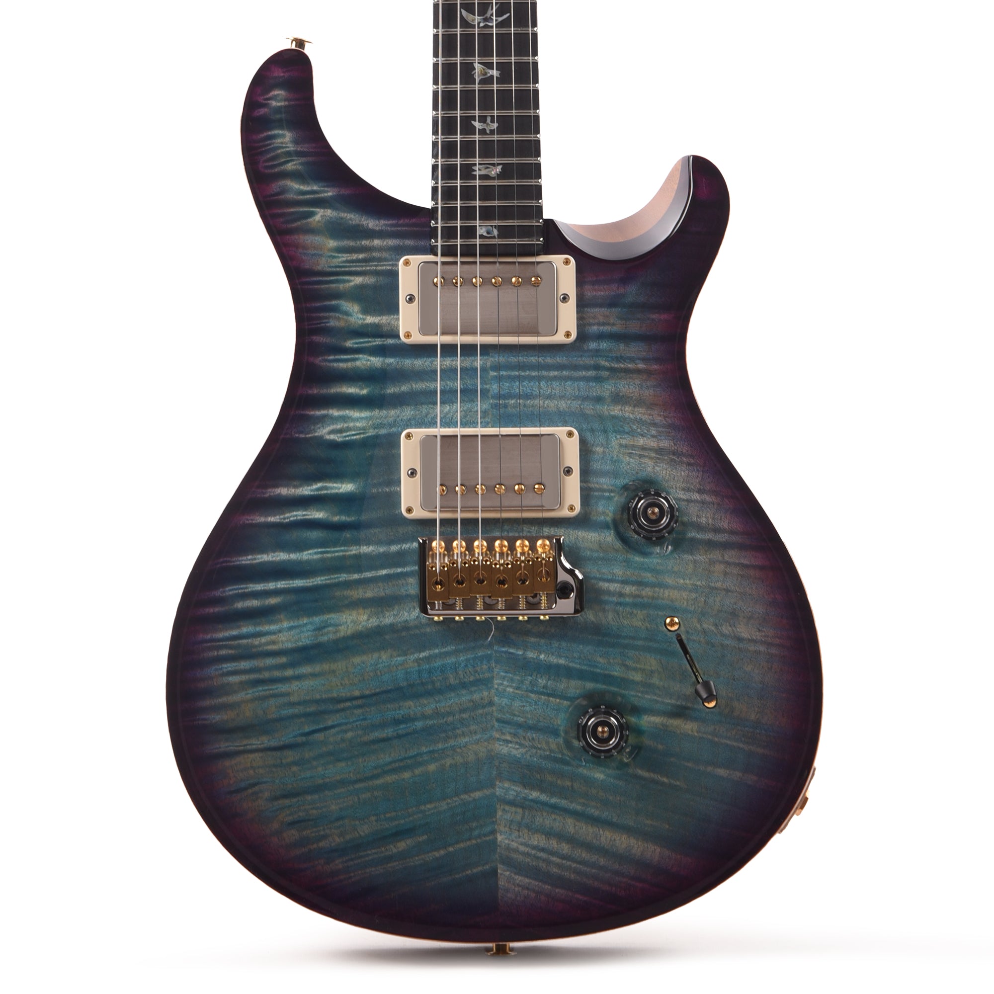 PRS Wood Library Custom 24 Fat Back 10-Top Flame Aquableux Purple Burst w/Figured Stained Neck & African Blackwood Fingerboard Electric Guitars / Solid Body