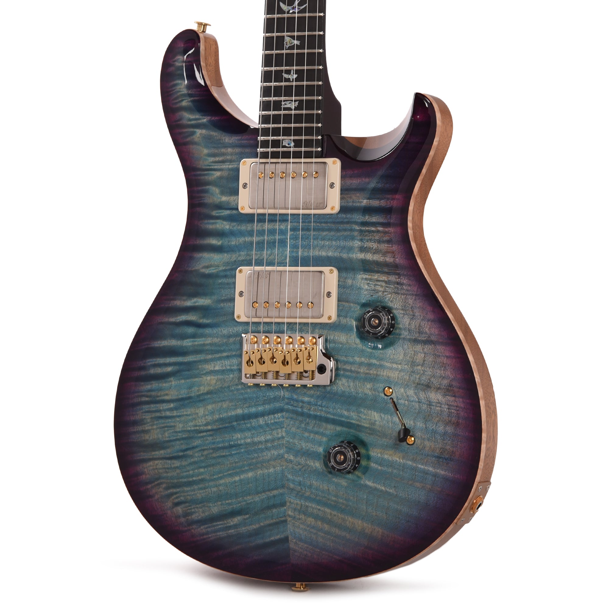 PRS Wood Library Custom 24 Fat Back 10-Top Flame Aquableux Purple Burst w/Figured Stained Neck & African Blackwood Fingerboard Electric Guitars / Solid Body
