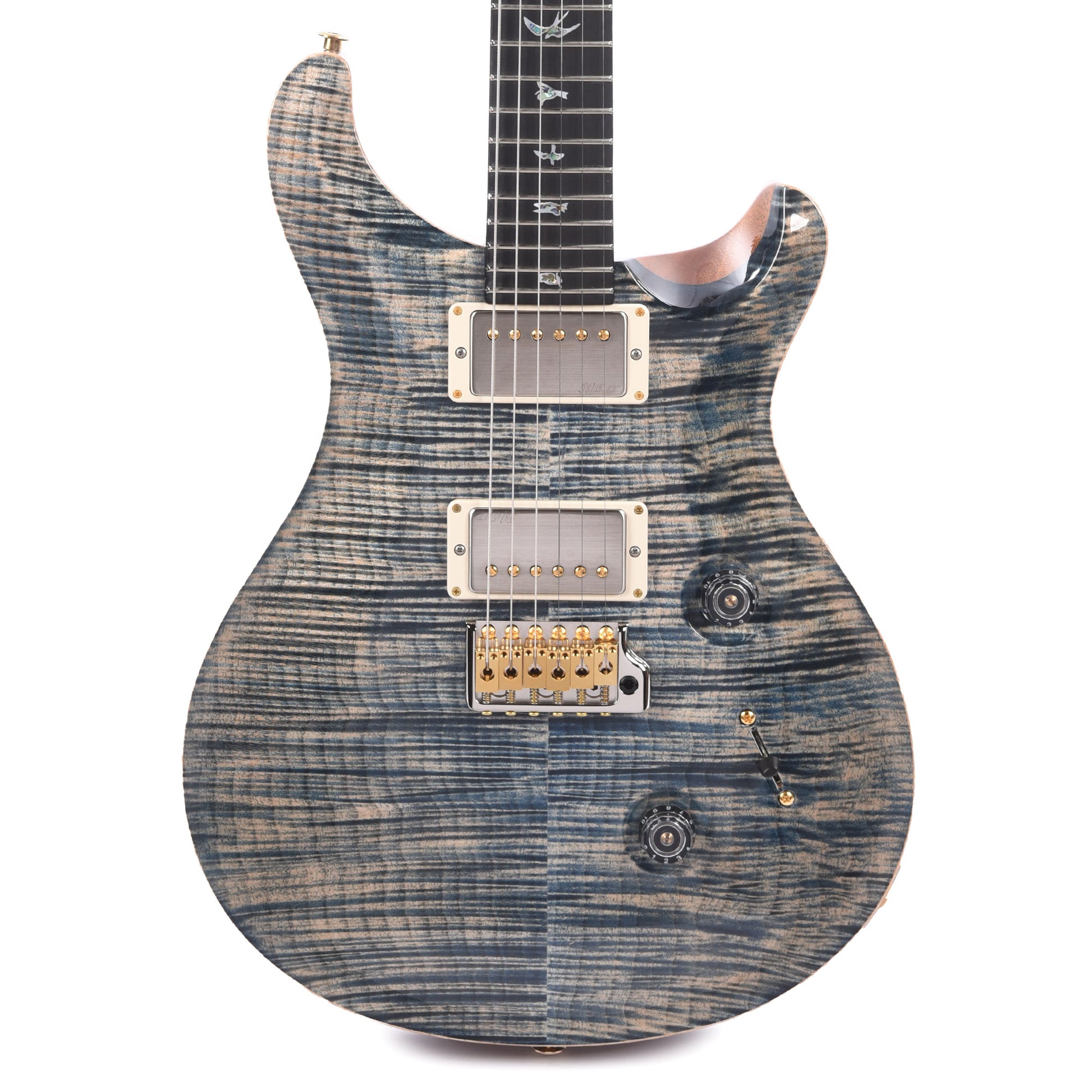 PRS Wood Library Custom 24 Fat Back 10-Top Flame Faded Whale Blue w/Figured Stained Neck & African Blackwood Fingerboard Electric Guitars / Solid Body