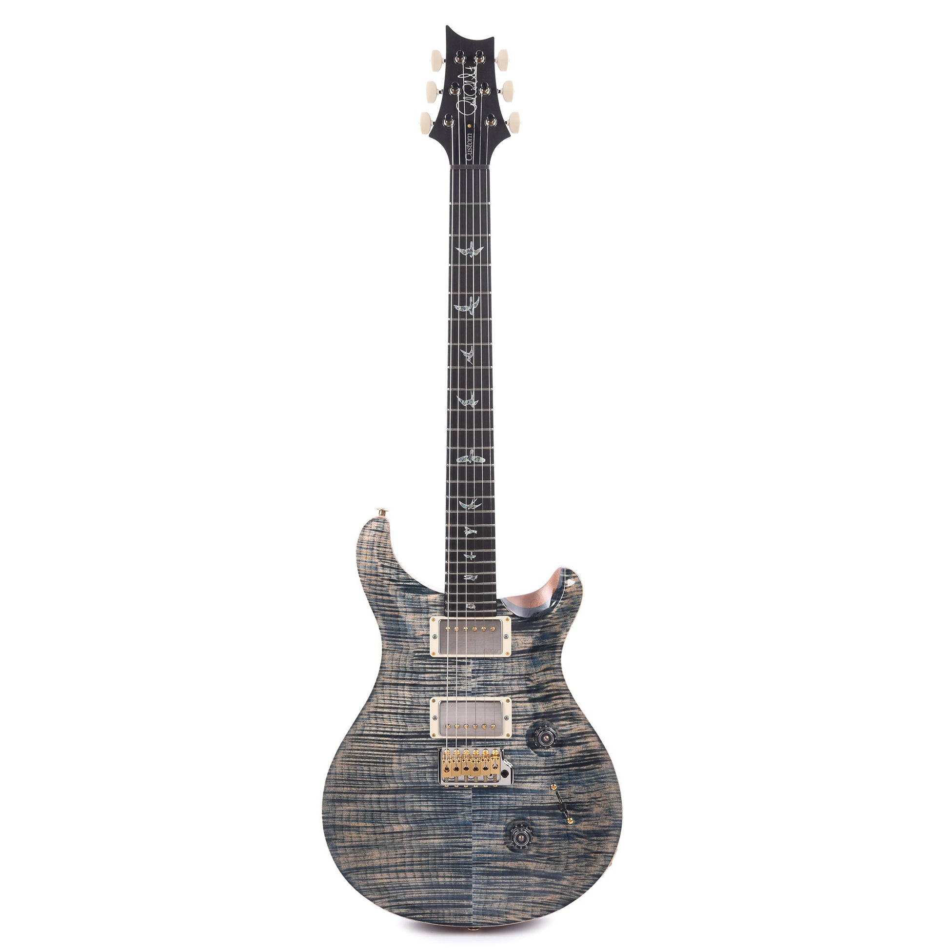 PRS Wood Library Custom 24 Fat Back 10-Top Flame Faded Whale Blue w/Figured Stained Neck & African Blackwood Fingerboard Electric Guitars / Solid Body