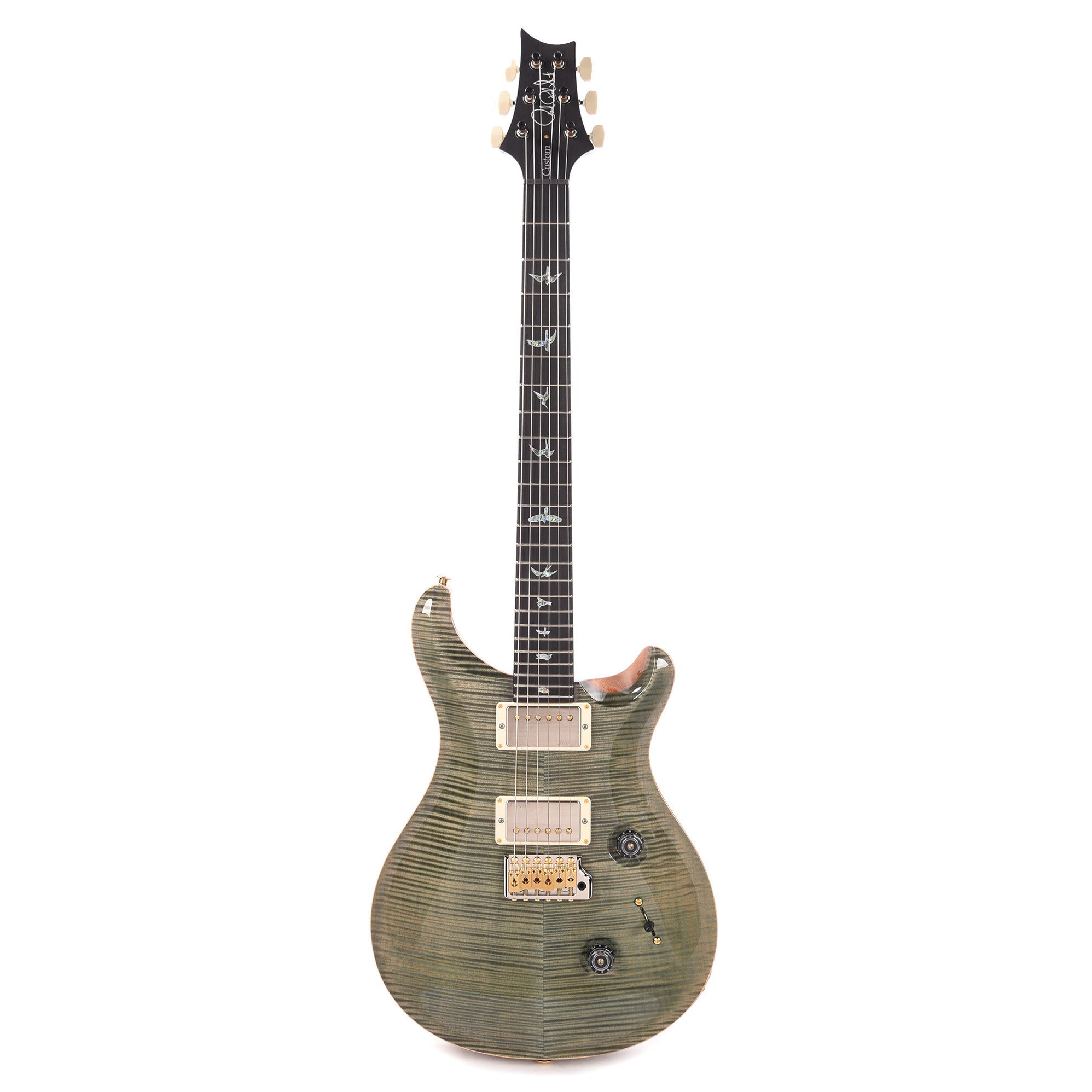 PRS Wood Library Custom 24 Fat Back 10-Top Flame Trampas Green w/Figured Stained Neck & African Blackwood Fingerboard Electric Guitars / Solid Body