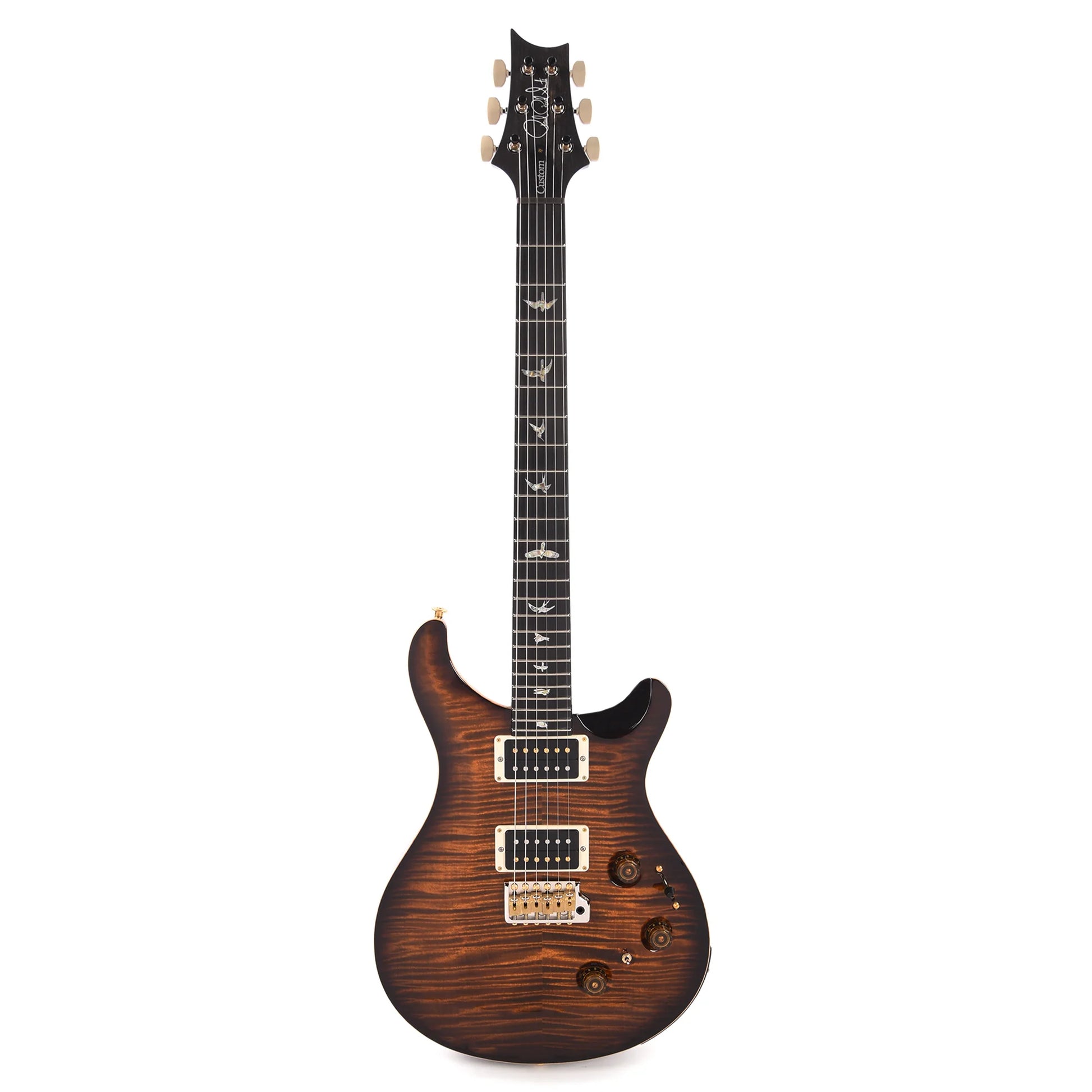 PRS Wood Library Custom 24 Piezo 10-Top Flame Black Gold Burst w/Figured Stained Neck & Ebony Fingerboard Electric Guitars / Solid Body