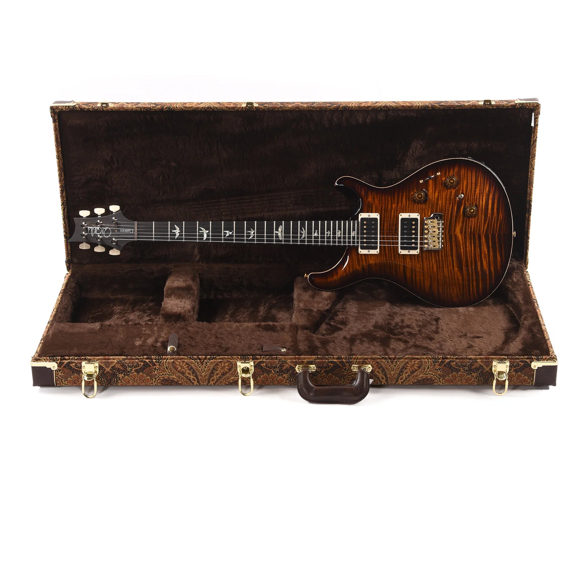 PRS Wood Library Custom 24 Piezo 10-Top Flame Black Gold Burst w/Figured Stained Neck & Ebony Fingerboard Electric Guitars / Solid Body