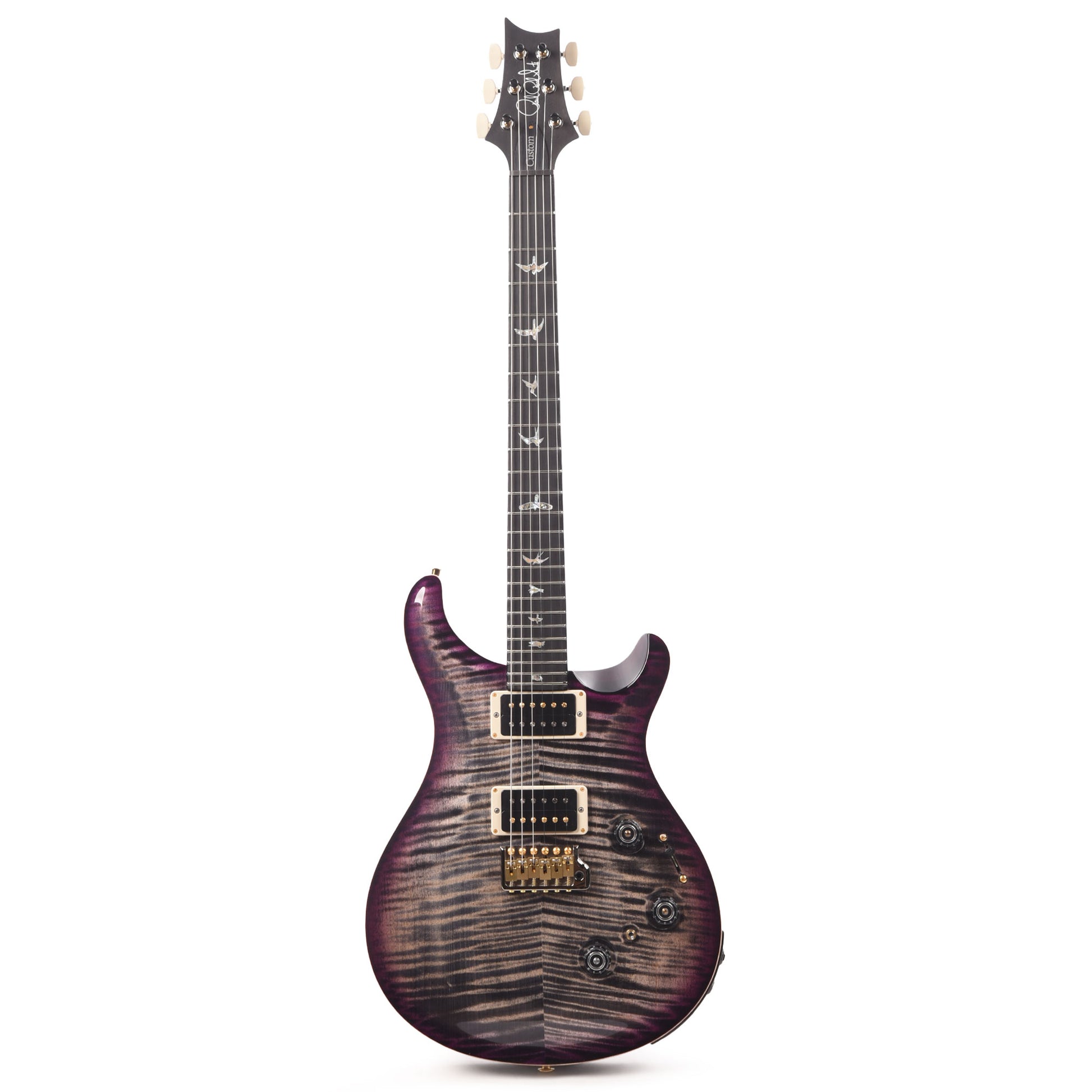 PRS Wood Library Custom 24 Piezo 10-Top Flame Charcoal Purple Burst w/Figured Stained Neck & Ebony Fingerboard Electric Guitars / Solid Body