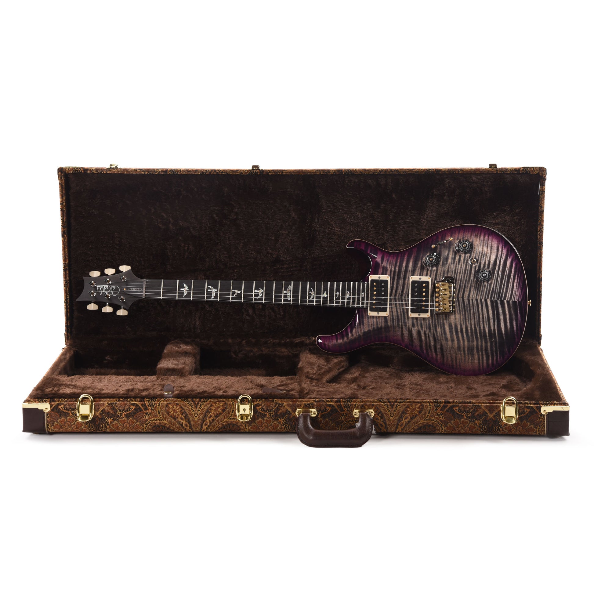 PRS Wood Library Custom 24 Piezo 10-Top Flame Charcoal Purple Burst w/Figured Stained Neck & Ebony Fingerboard Electric Guitars / Solid Body