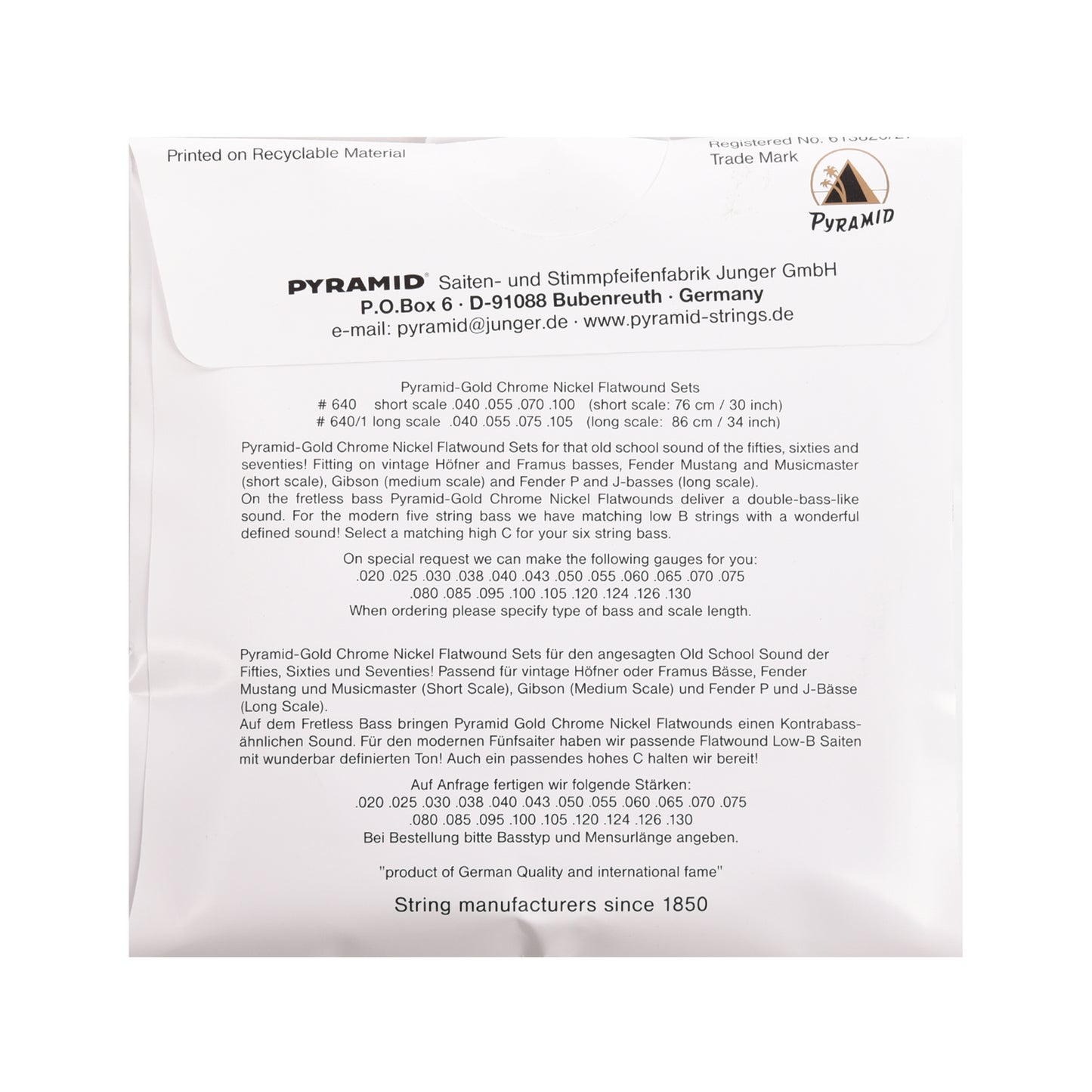 Pyramid Gold Flatwound Long Scale 5 String Bass Strings 45-126 Accessories / Strings / Bass Strings