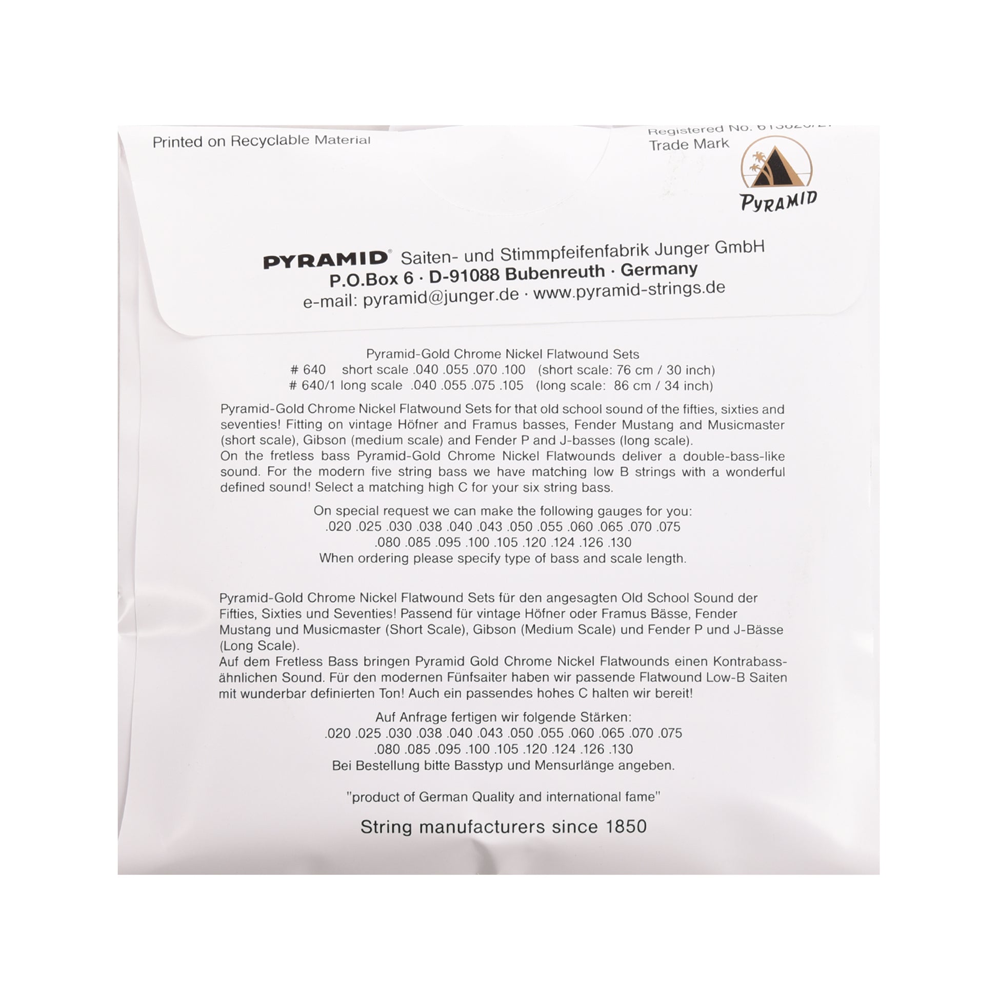 Pyramid Gold Flatwound Long Scale 5 String Bass Strings 45-126 Accessories / Strings / Bass Strings