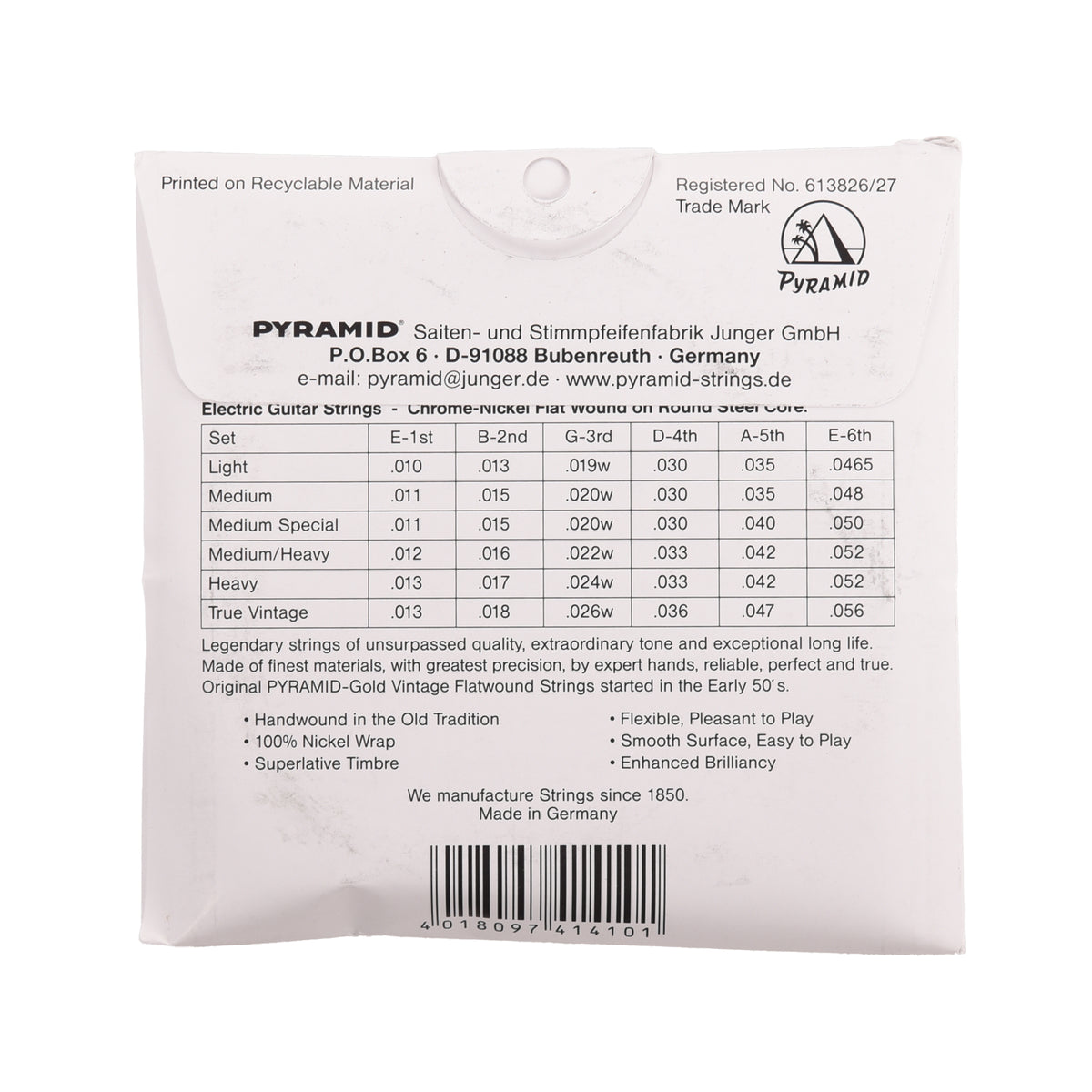 Pyramid Gold Flatwound Medium / Heavy Electric Guitar Strings 12-52 ...