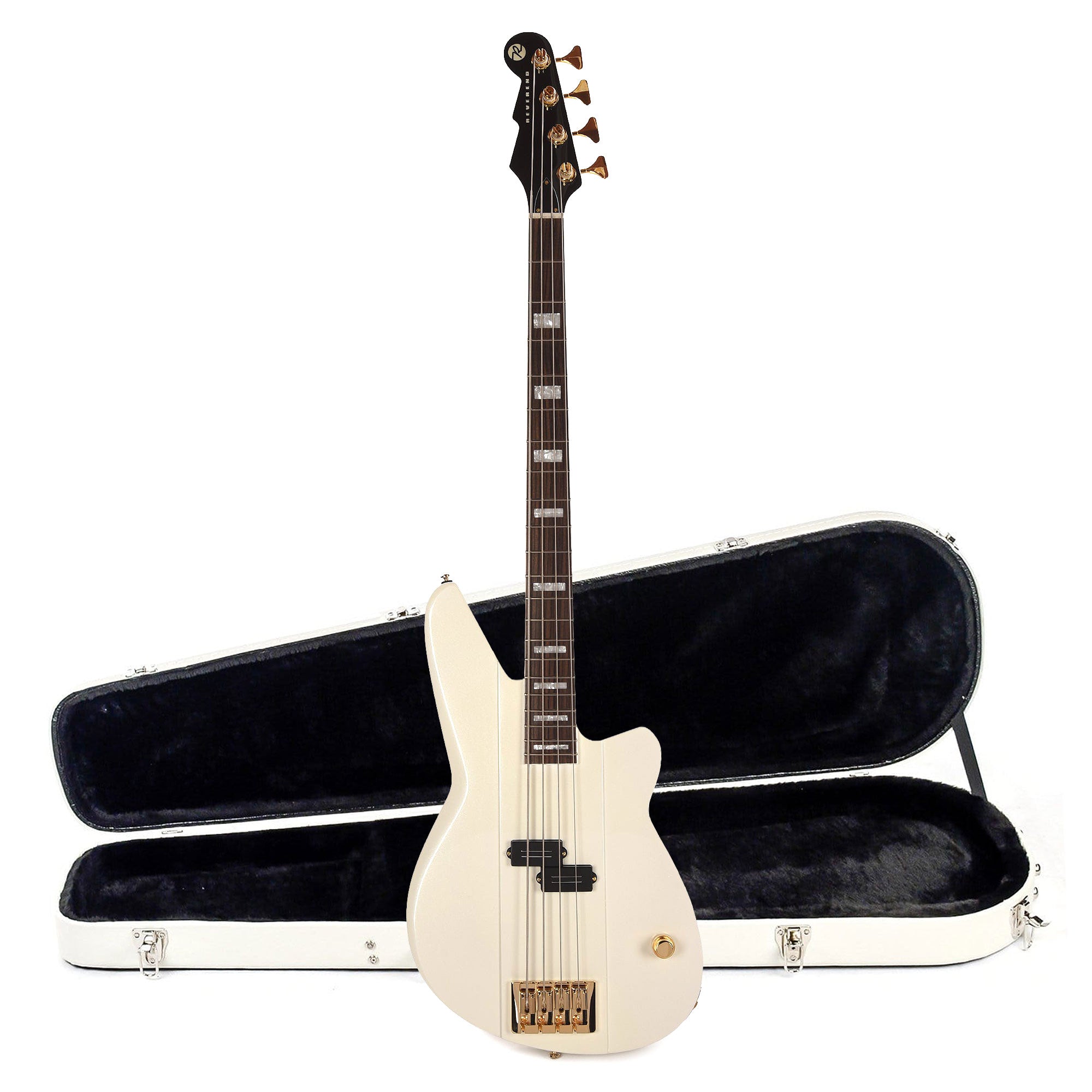 Reverend Meshell Ndegeocello Fellowship Bass Guitar Pearl White and Teardrop Two Tone Case Bundle Bass Guitars