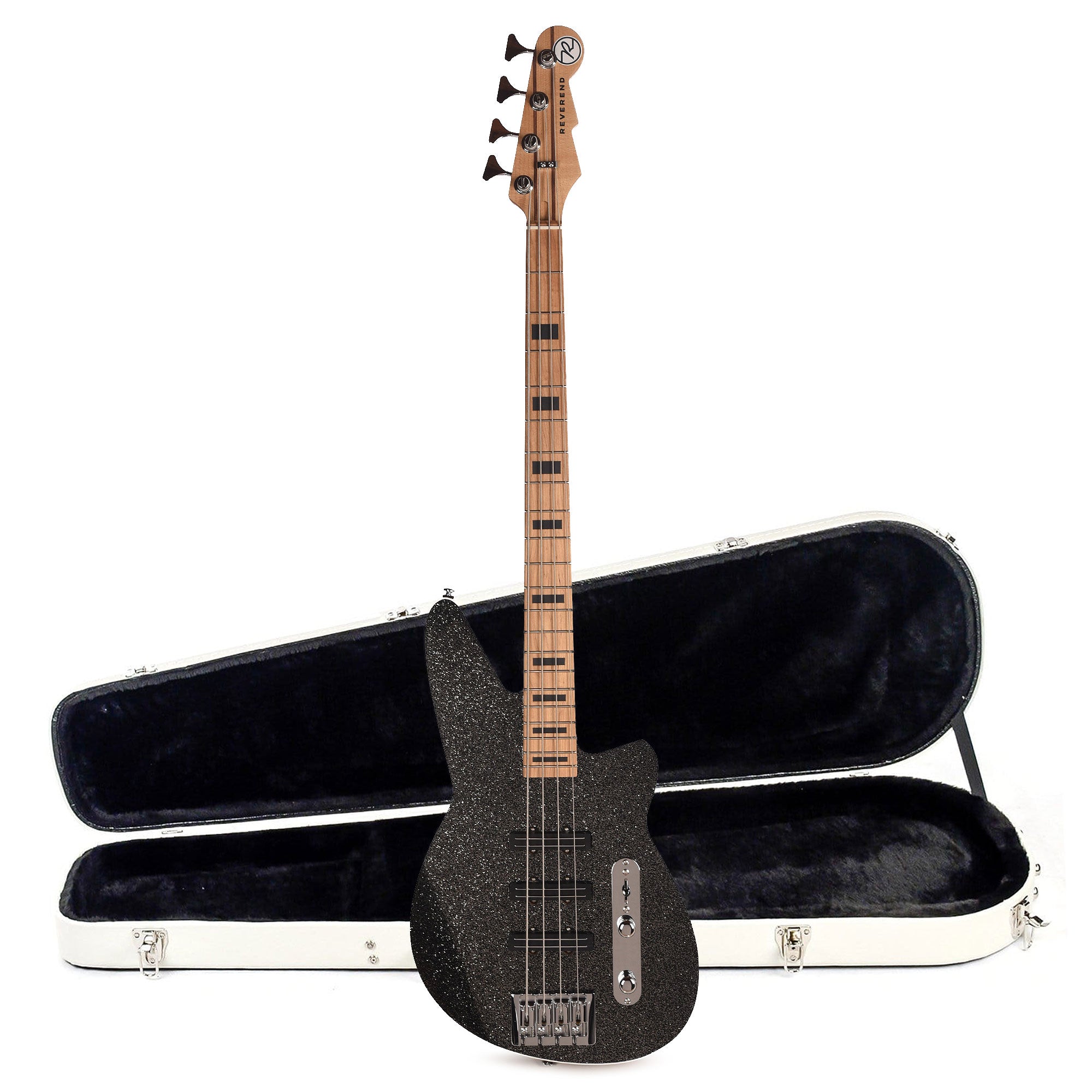 Reverend Triad Bass Guitar Black Sparkle and Teardrop Two Tone Case Bundle Bass Guitars