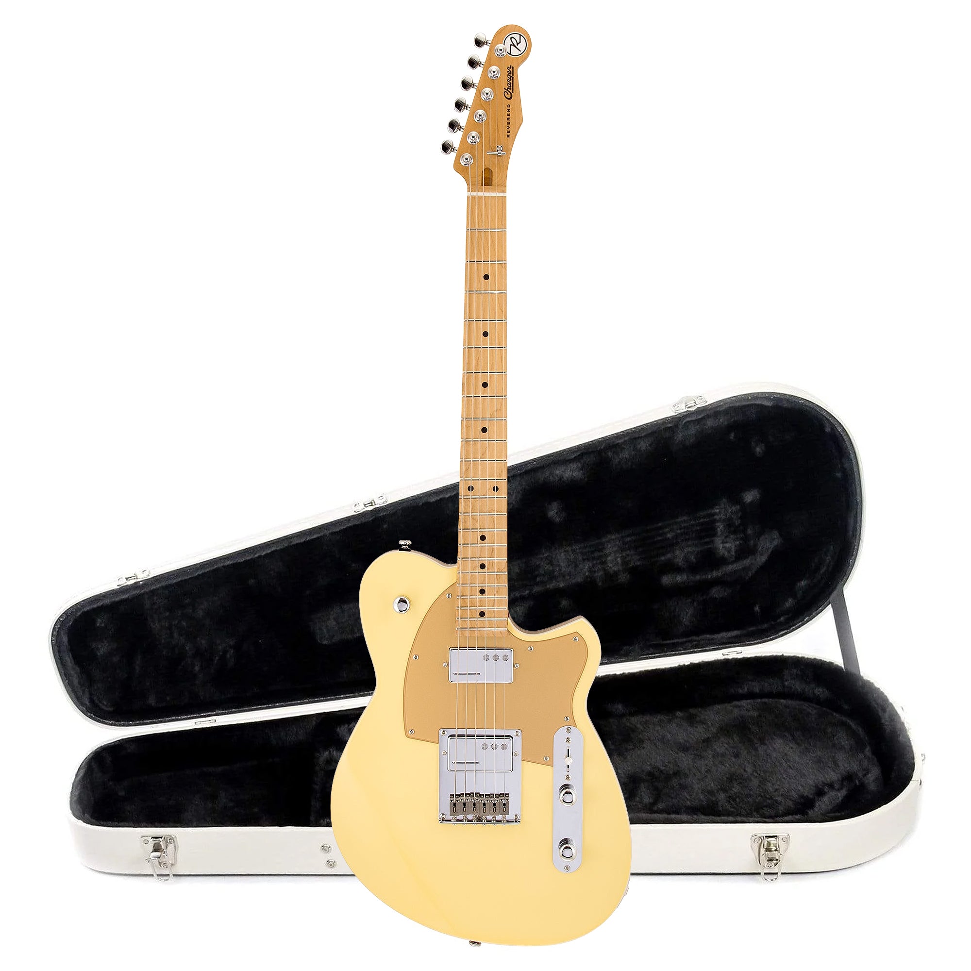 Reverend Charger Cleancut Electric Guitar Powder Yellow and Teardrop Two Tone Case Bundle Electric Guitars