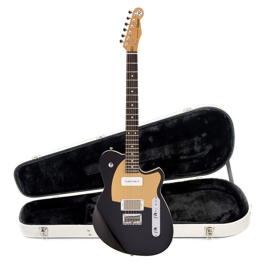 Reverend Charger H90 Electric Guitar Midnight Black and Teardrop Two Tone Case Bundle Electric Guitars