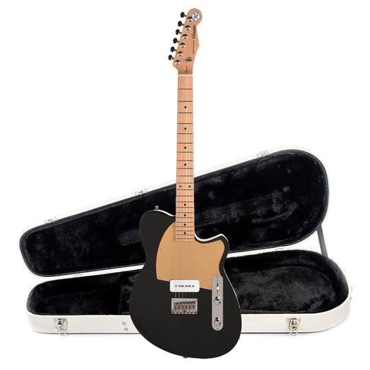 Reverend Charger JR Electric Guitar Midnight Black and Teardrop Two Tone Case Bundle Electric Guitars