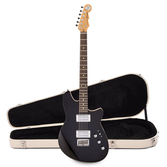 Reverend Descent Baritone Electric Guitar Midnight Black and Teardrop Two Tone Case Bundle Electric Guitars