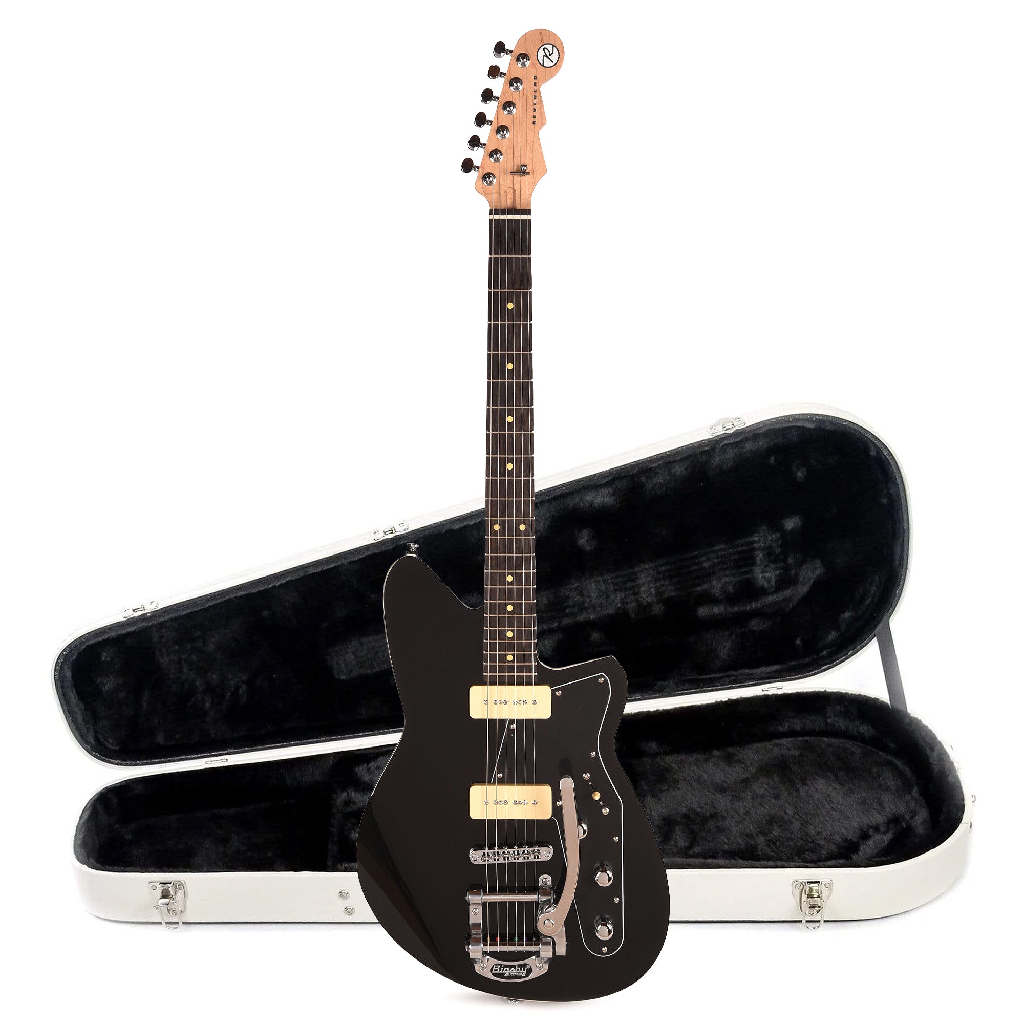 Reverend Jetstream 290 w/ Bigsby Electric Guitar Midnight Black and Teardrop Two Tone Case Bundle Electric Guitars