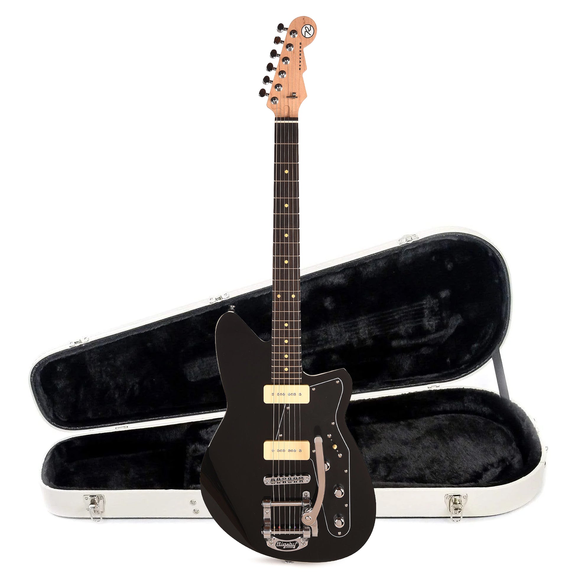 Reverend Jetstream 290 w/ Bigsby Electric Guitar Midnight Black and Teardrop Two Tone Case Bundle Electric Guitars