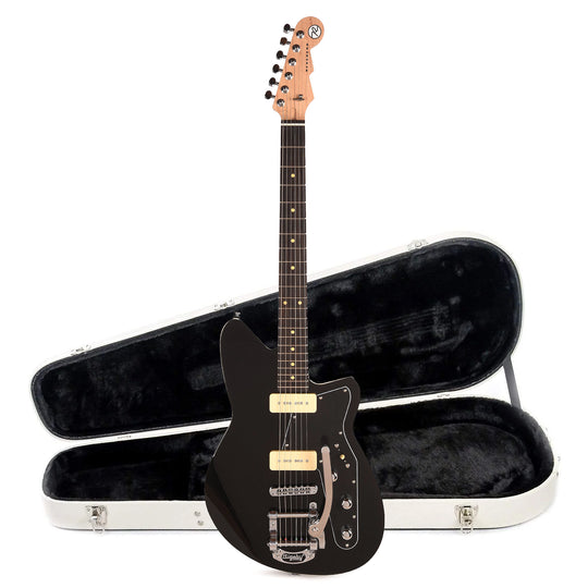 Reverend Jetstream 290 w/ Bigsby Electric Guitar Midnight Black and Teardrop Two Tone Case Bundle Electric Guitars