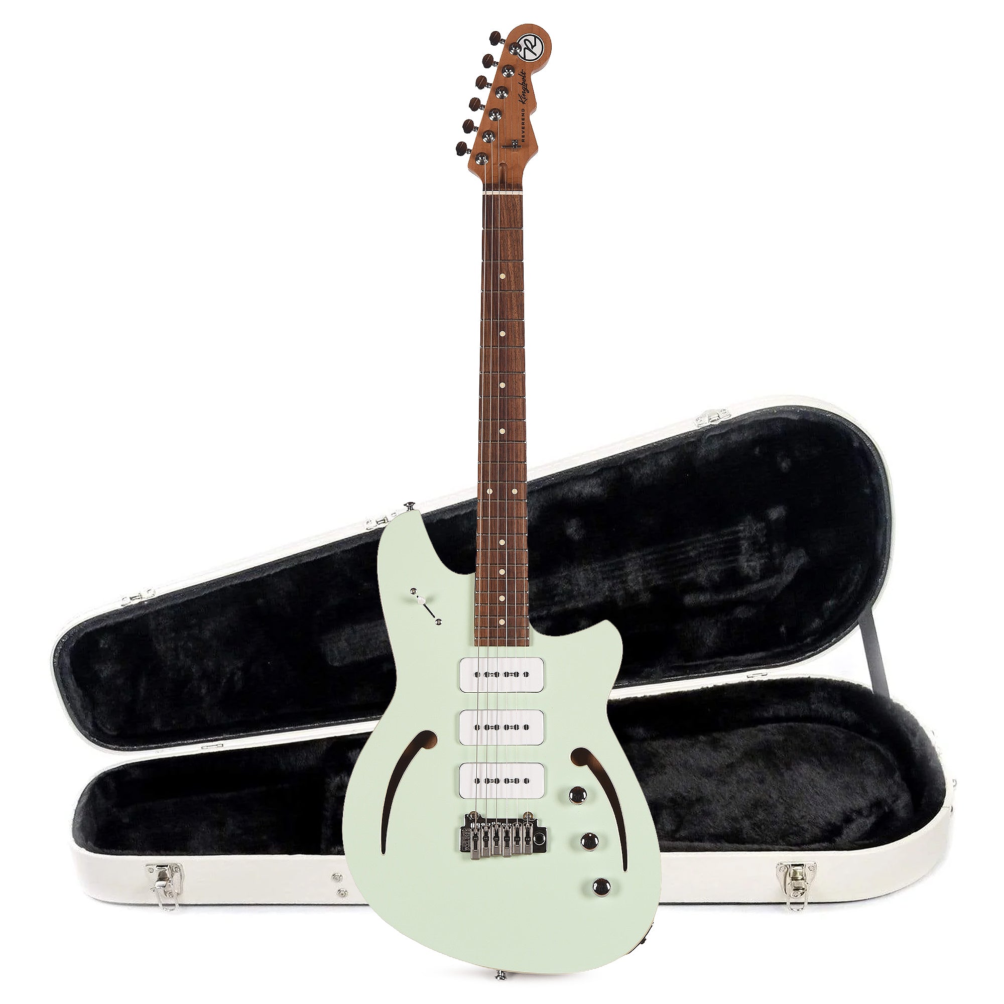 Reverend Kingbolt Air 390 Electric Guitar Iconic Blue and Teardrop Two Tone Case Bundle Electric Guitars