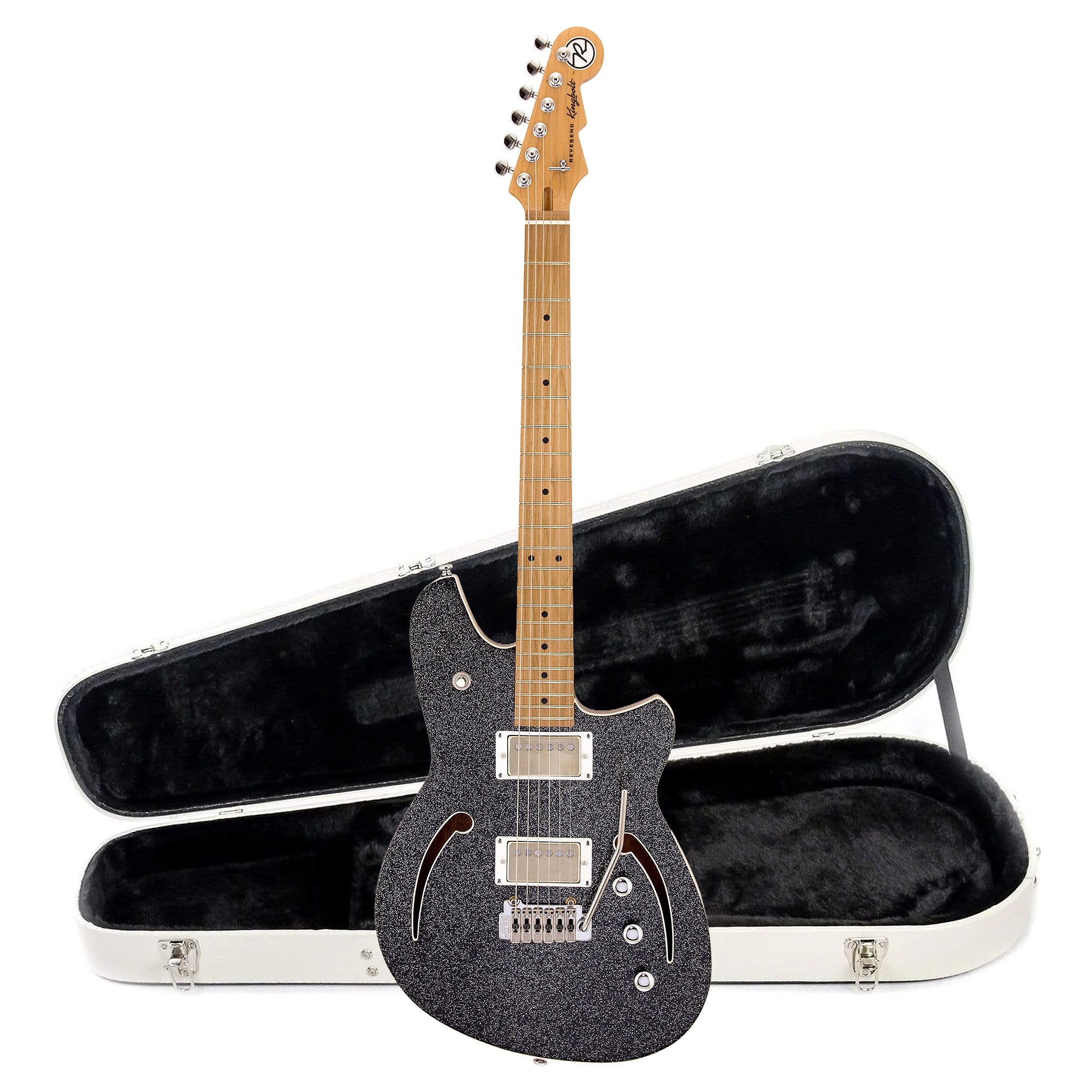 Reverend Kingbolt Air HH Electric Guitar Black Sparkle and Teardrop Two Tone Case Bundle Electric Guitars