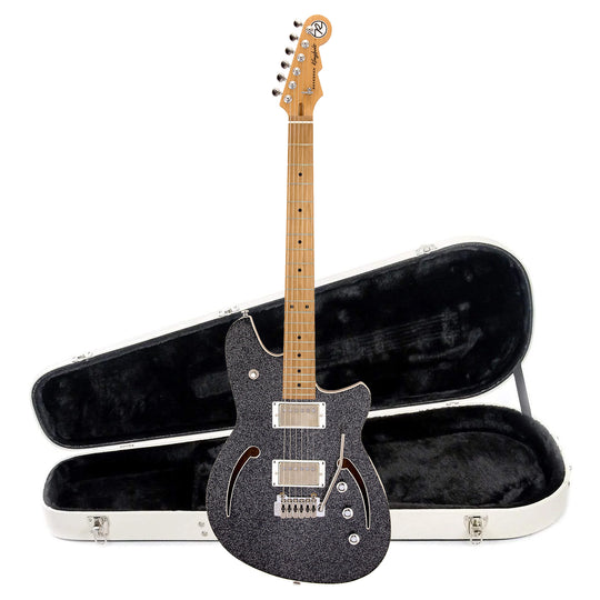 Reverend Kingbolt Air HH Electric Guitar Black Sparkle and Teardrop Two Tone Case Bundle Electric Guitars
