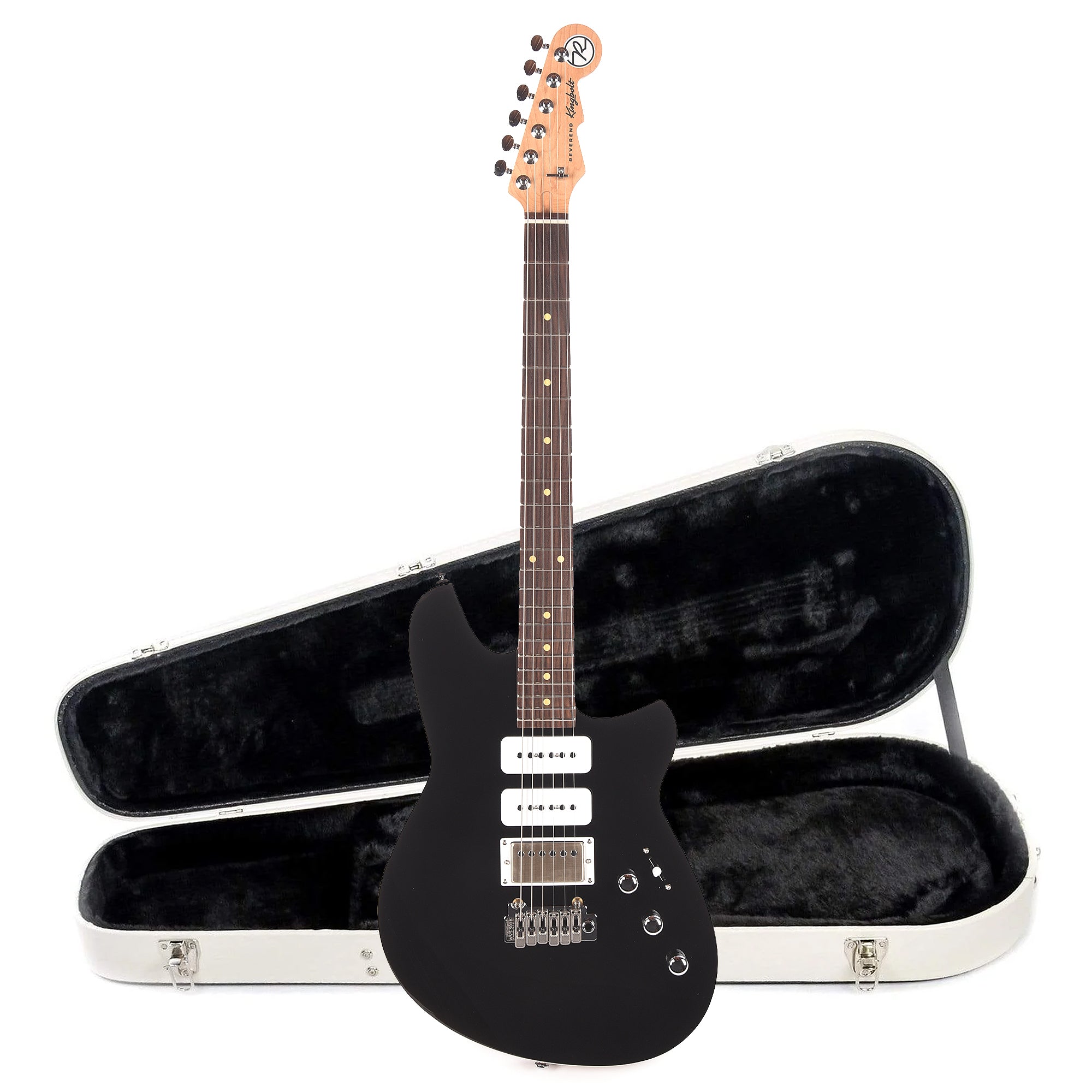 Reverend Kingbolt H290 Electric Guitar Midnight Black and Teardrop Two Tone Case Bundle Electric Guitars