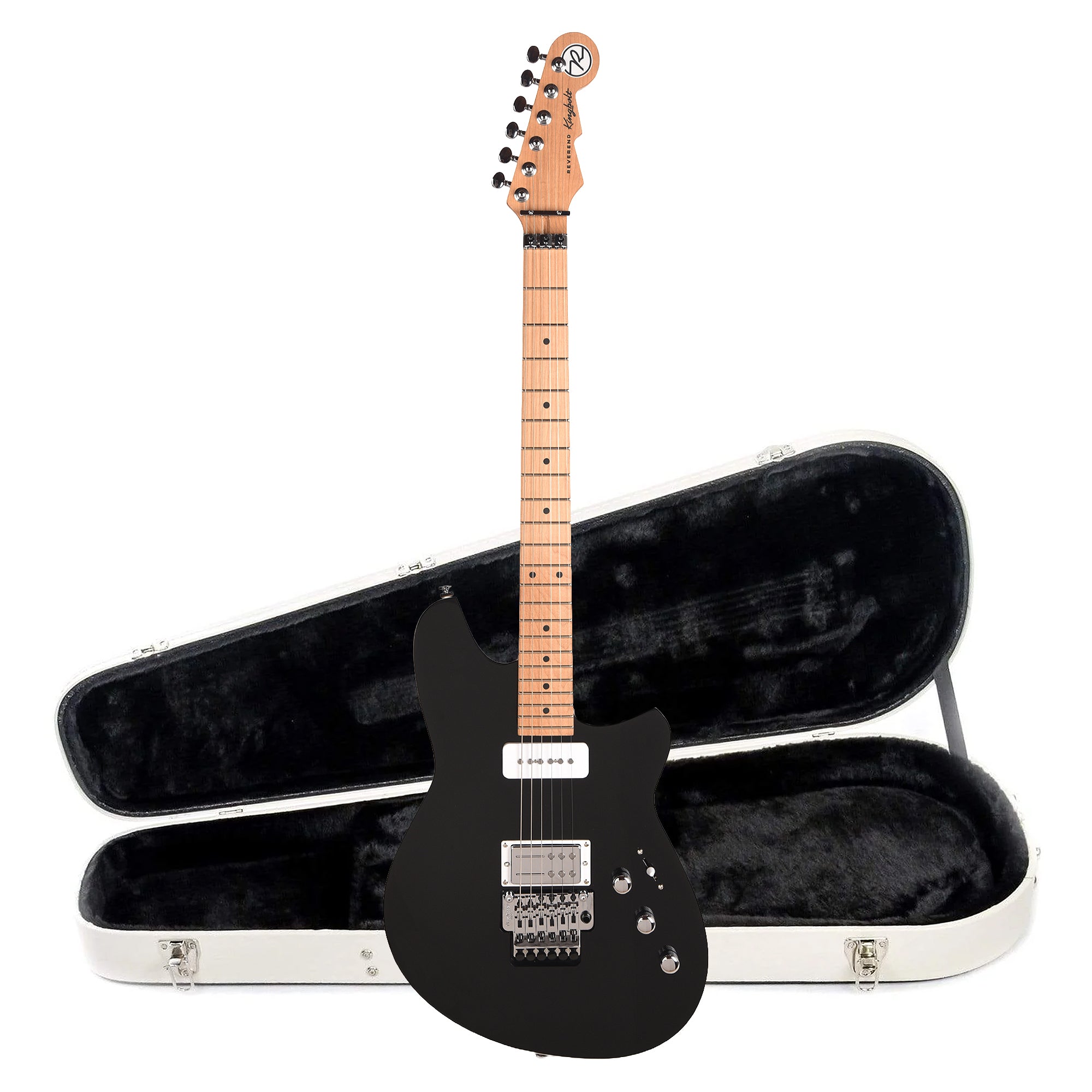 Reverend Kingbolt H90 Electric Guitar w/ Floyd Rose Midnight Black and Teardrop Two Tone Case Bundle Electric Guitars