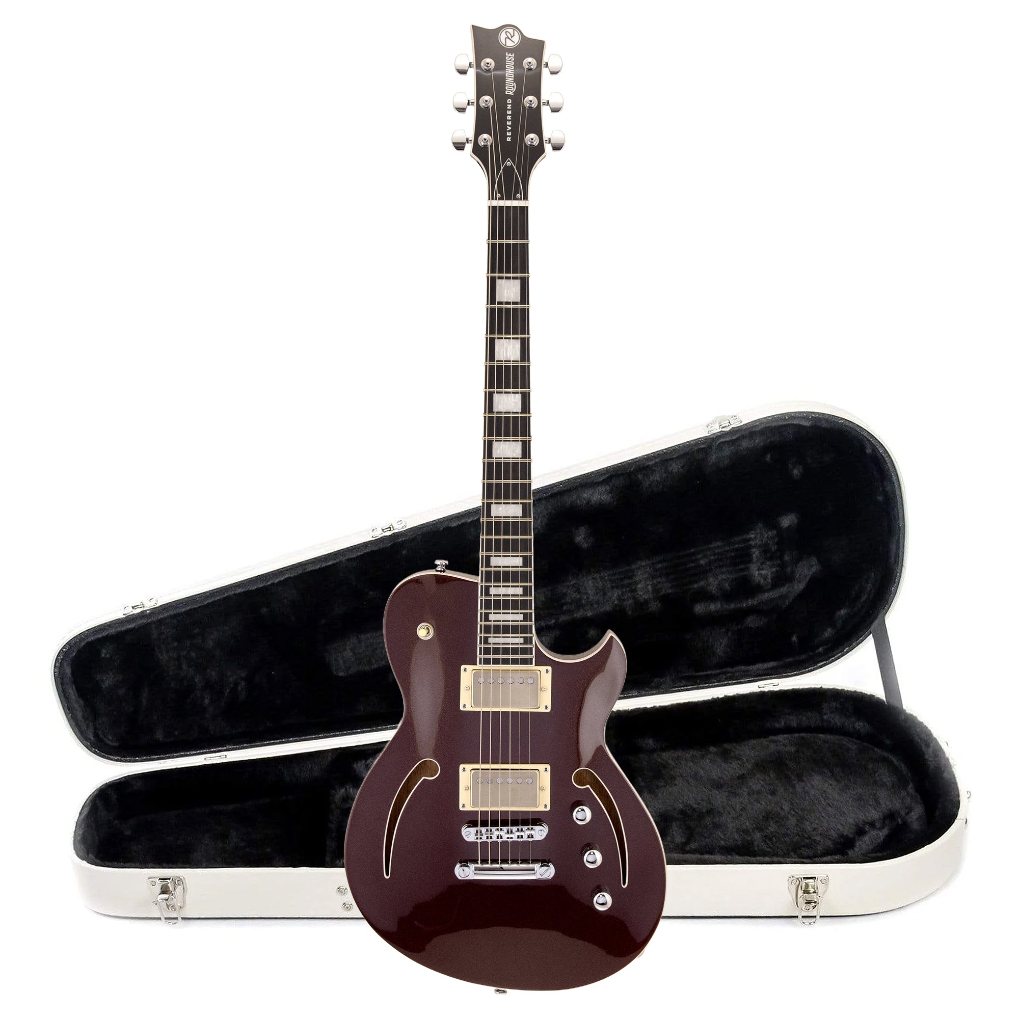 Reverend Roundhouse Air HH Electric Guitar Metallic Bordeaux and Teardrop Two Tone Case Bundle Electric Guitars