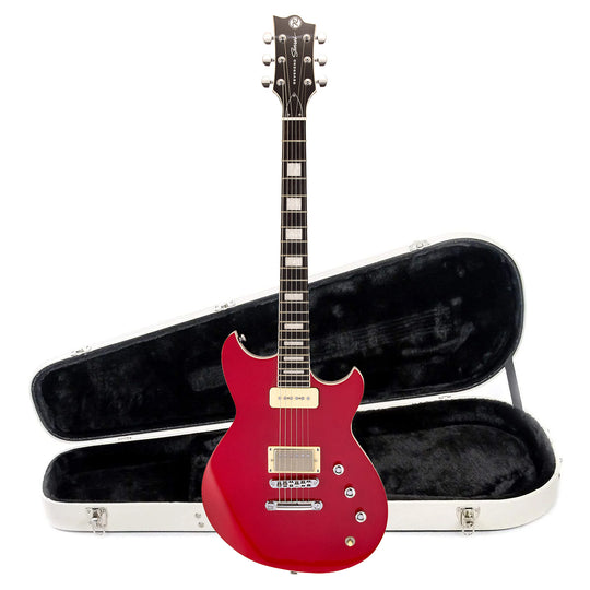 Reverend Sensei H90 Electric Guitar Metallic Cherry and Teardrop Two Tone Case Bundle Electric Guitars