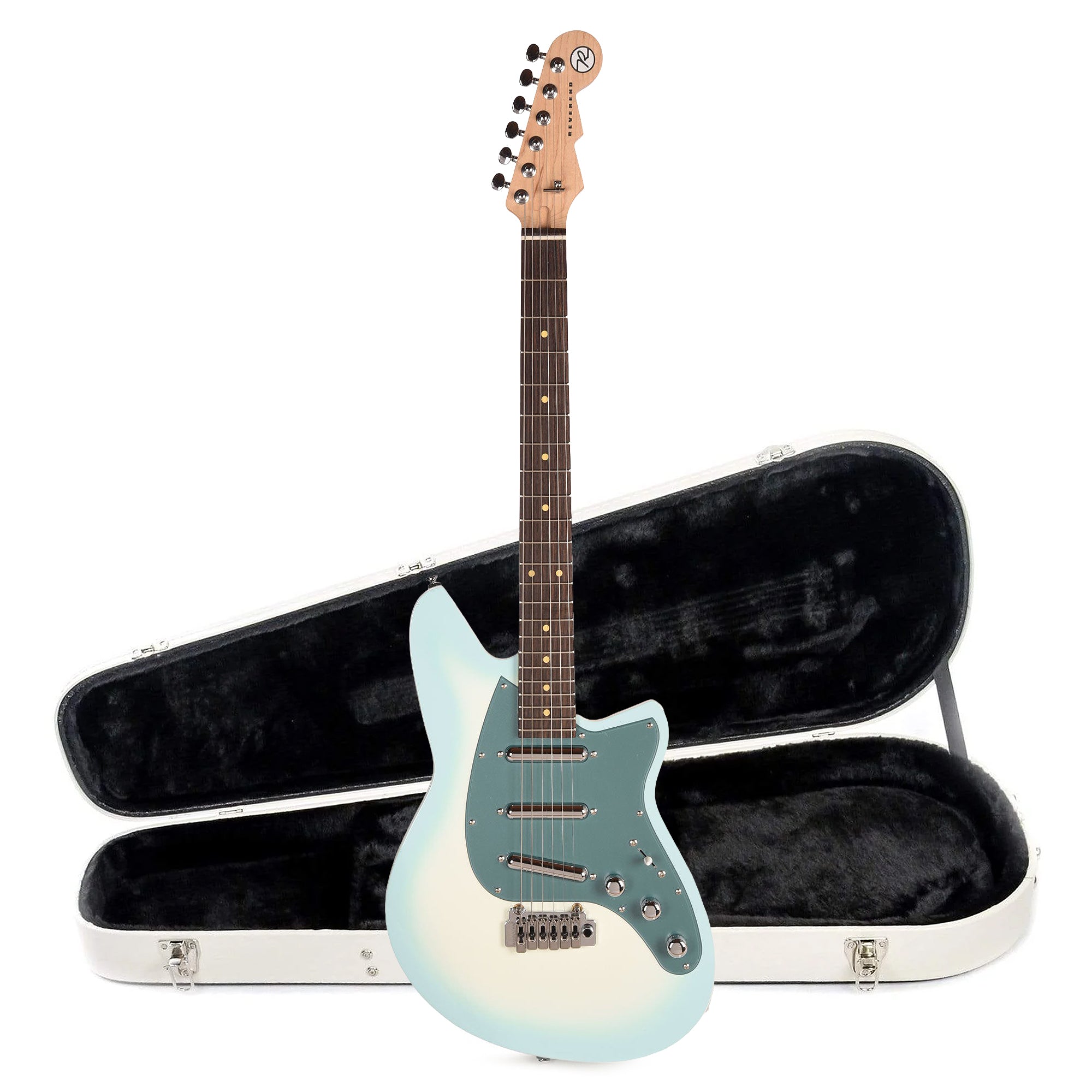 Reverend SPY Electric Guitar Chronic Blue Burst and Teardrop Two Tone Case Bundle Electric Guitars